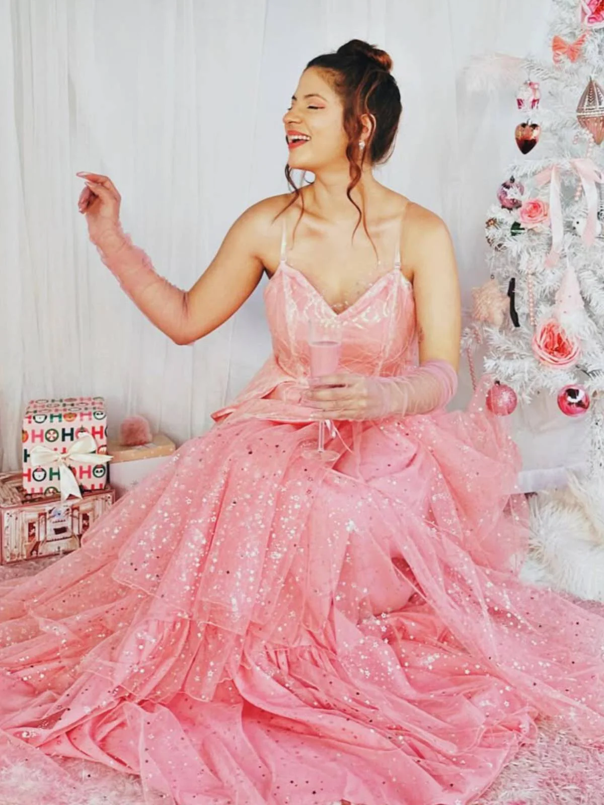 Rosa 1950er Glinda Wicked Glitter Netz Swing Kleid - Image 2