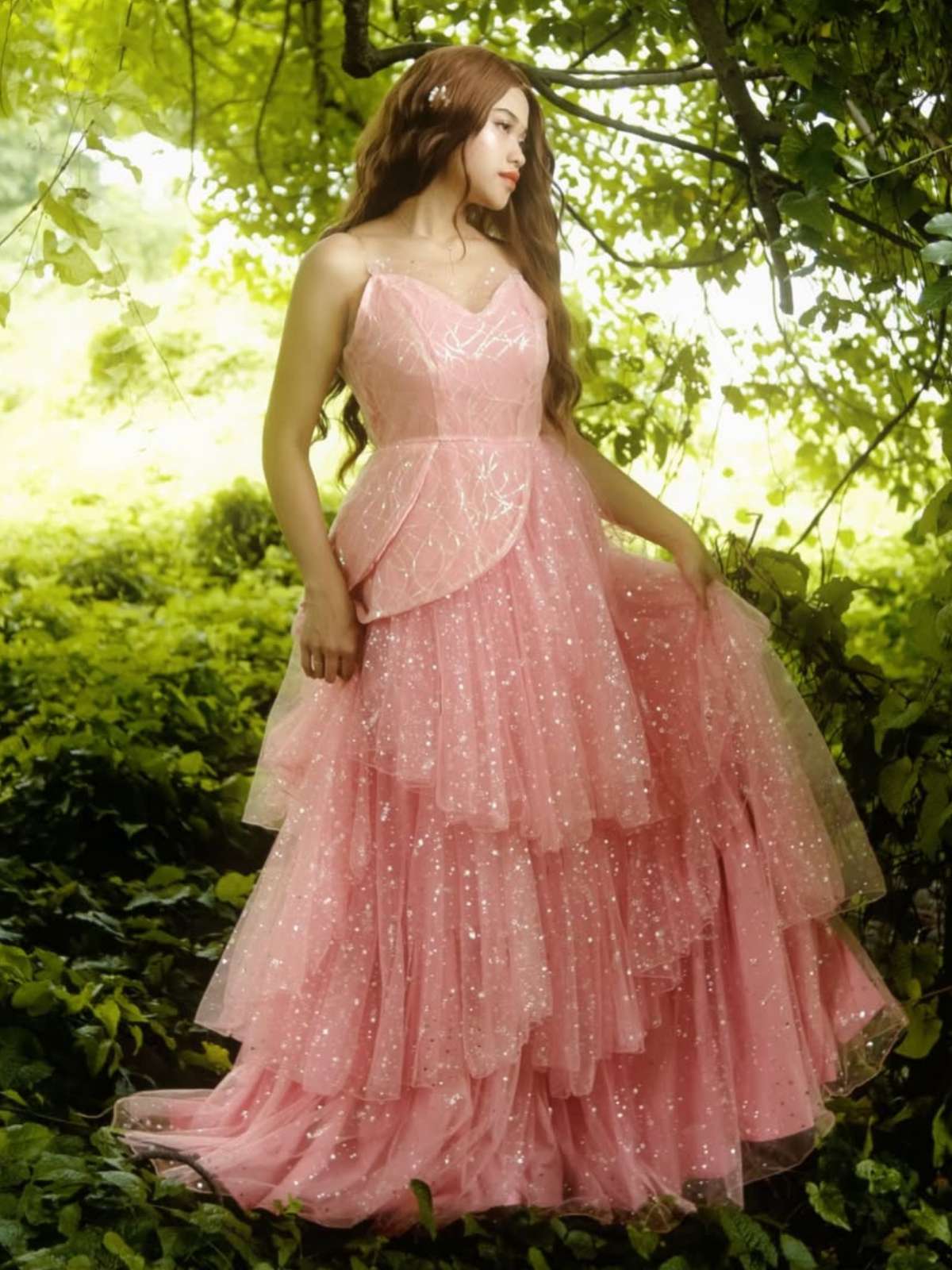 Rosa 1950er Glinda Wicked Glitter Netz Swing Kleid
