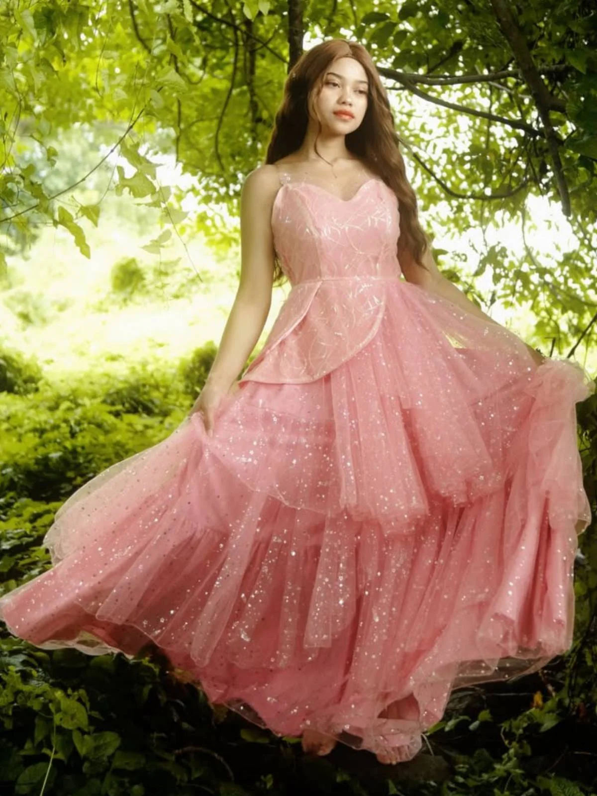Rosa 1950er Glinda Wicked Glitter Netz Swing Kleid - Image 2