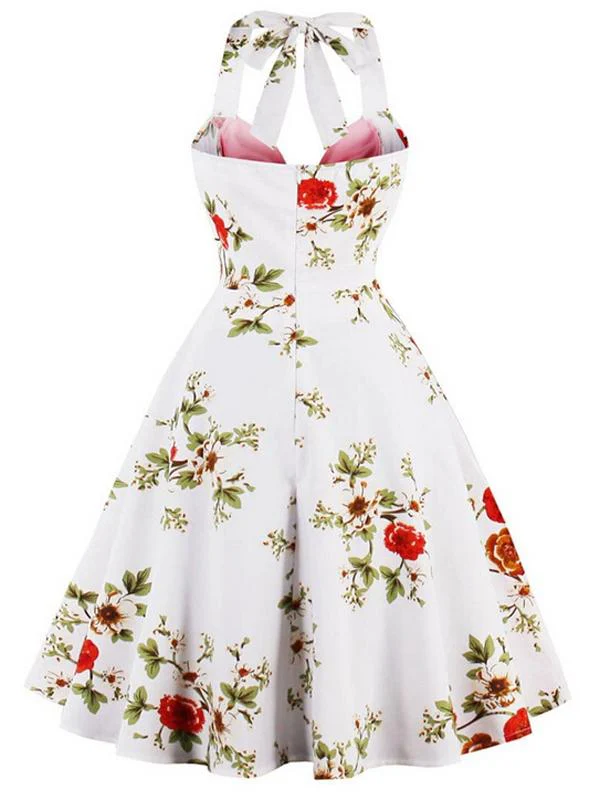 Rosa 1950er Halter Blumen Swing Kleid - Image 4
