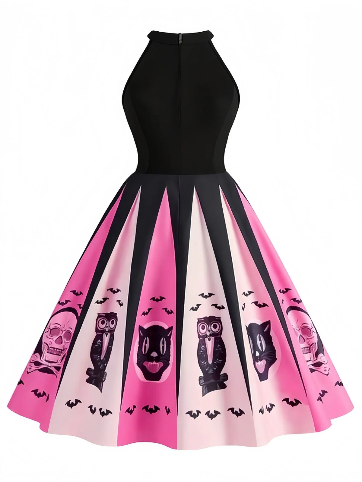 Rosa 1950er Halloween Skeleton Drucken Swing Kleid - Image 2