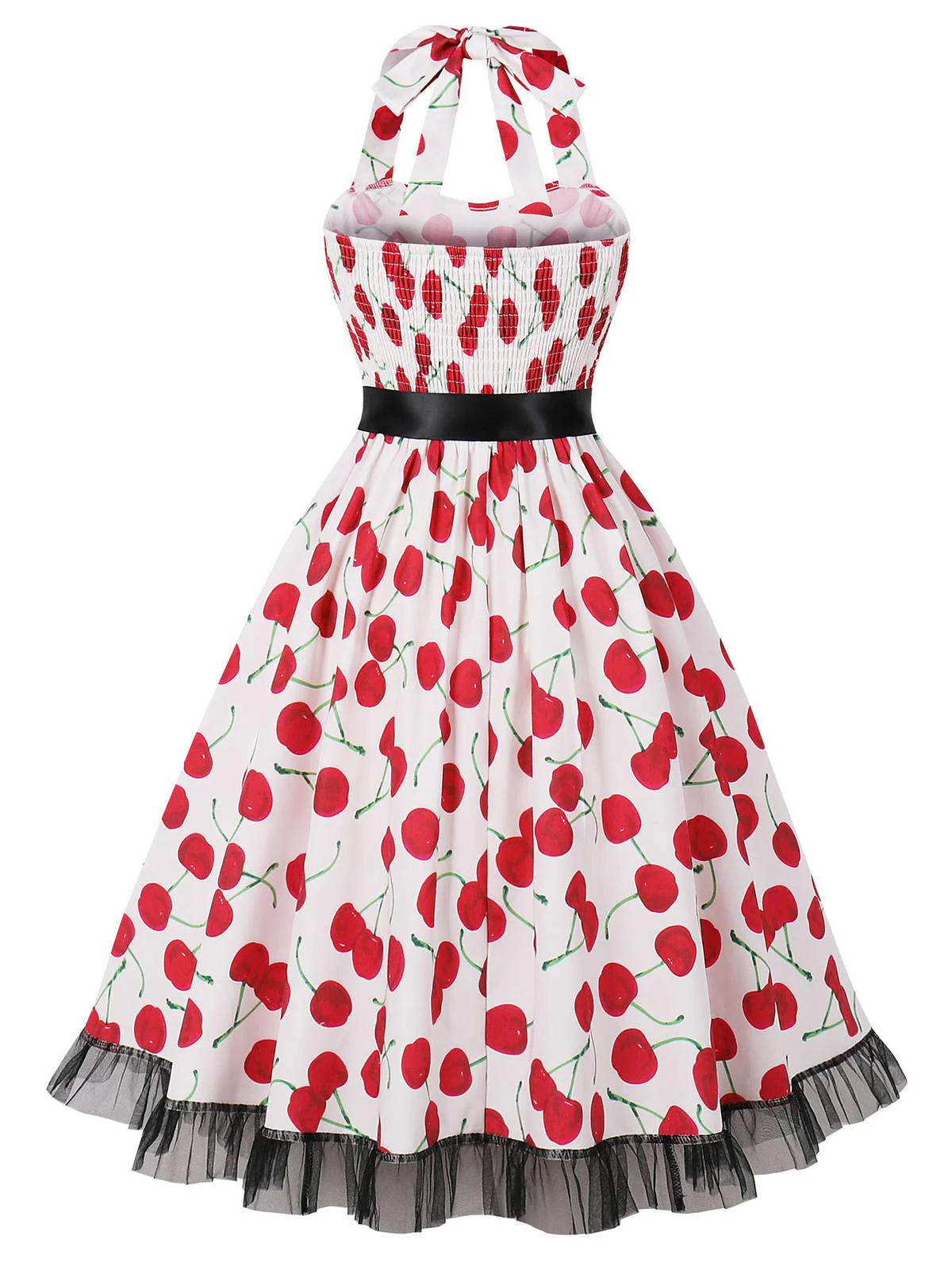 1950er Halter Kirsche Spitzensaum Kleid - Image 5