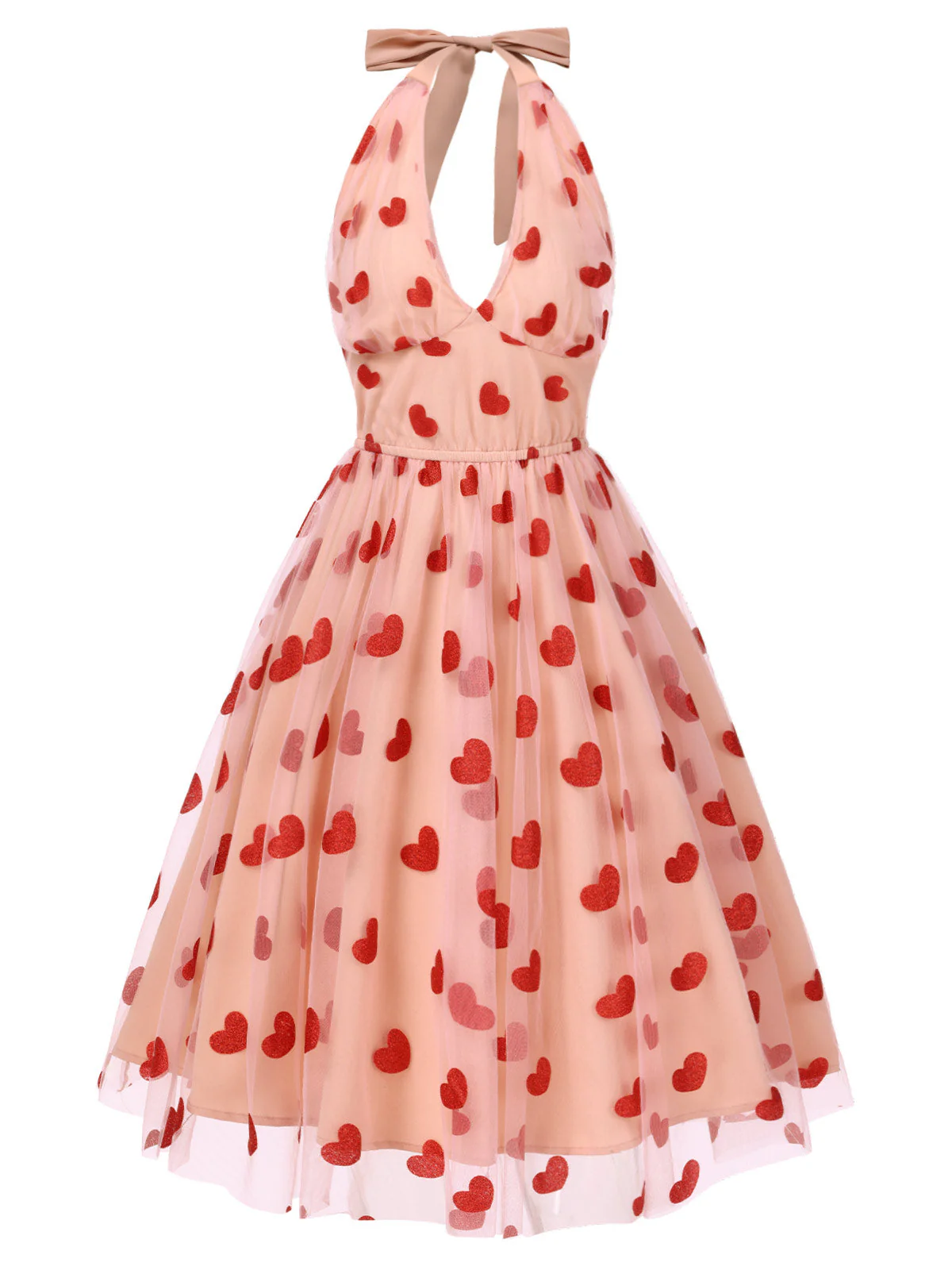 Rosa 1950er Halter Herze Netz Kleid - Image 3