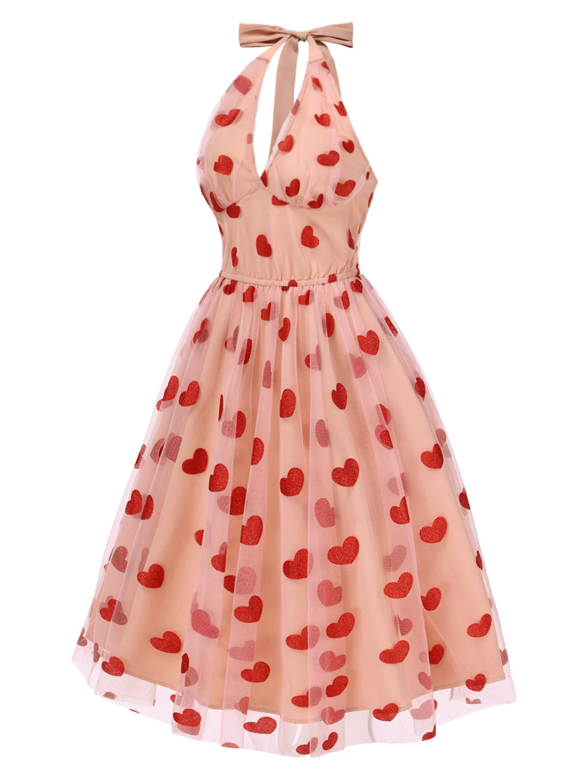 Rosa 1950er Halter Herze Netz Kleid - Image 4