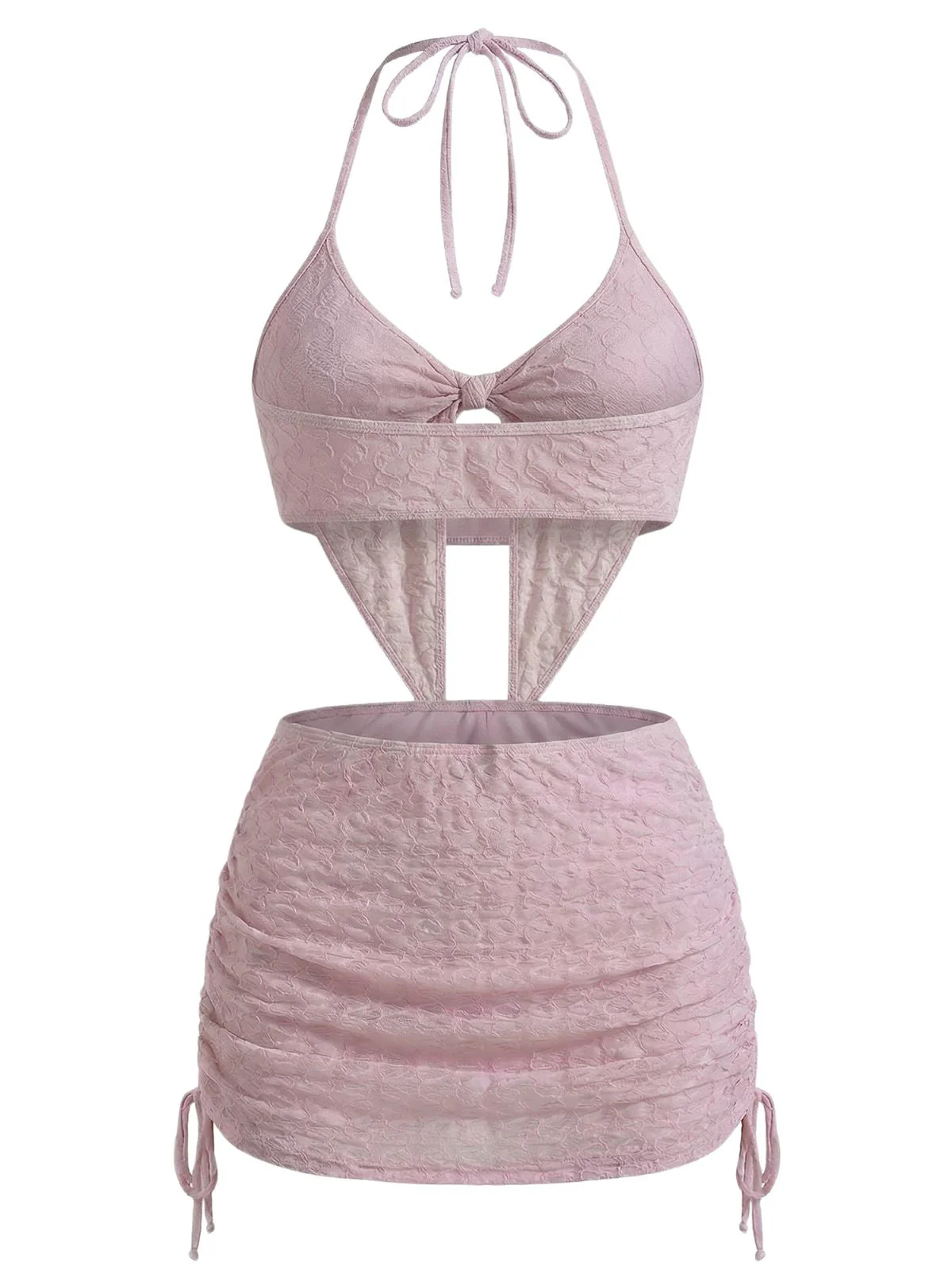 Rosa 1950er Halter Plissiertes Twist Bikini Set & Cover-Up - Image 2