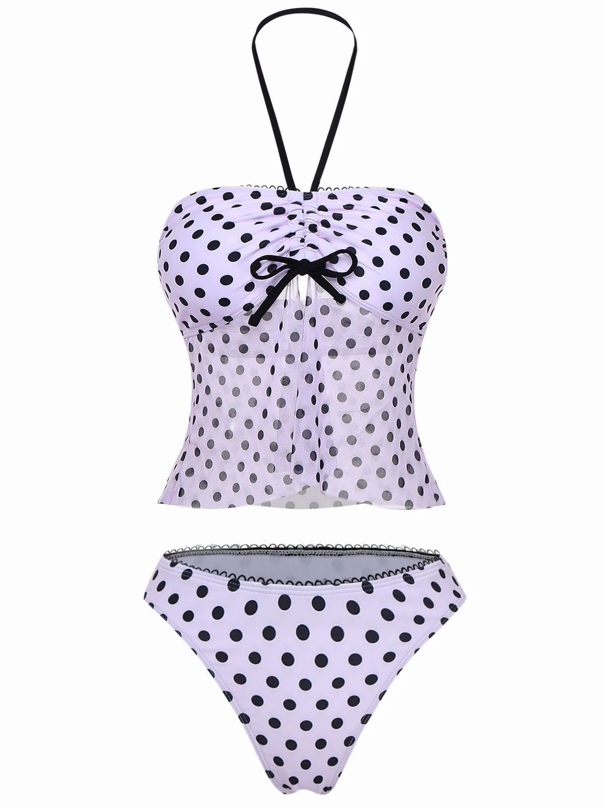 Rosa 1950er Halter Polka Punkte Bogen Tankini Set - Image 3