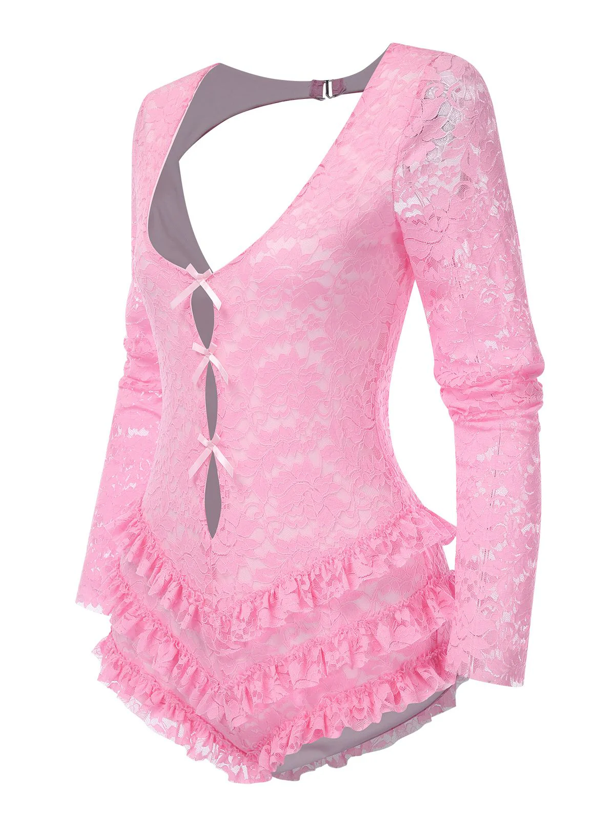 Rosa 1950er Hohl-Out Bogen Spitze Ballett Romper - Image 2