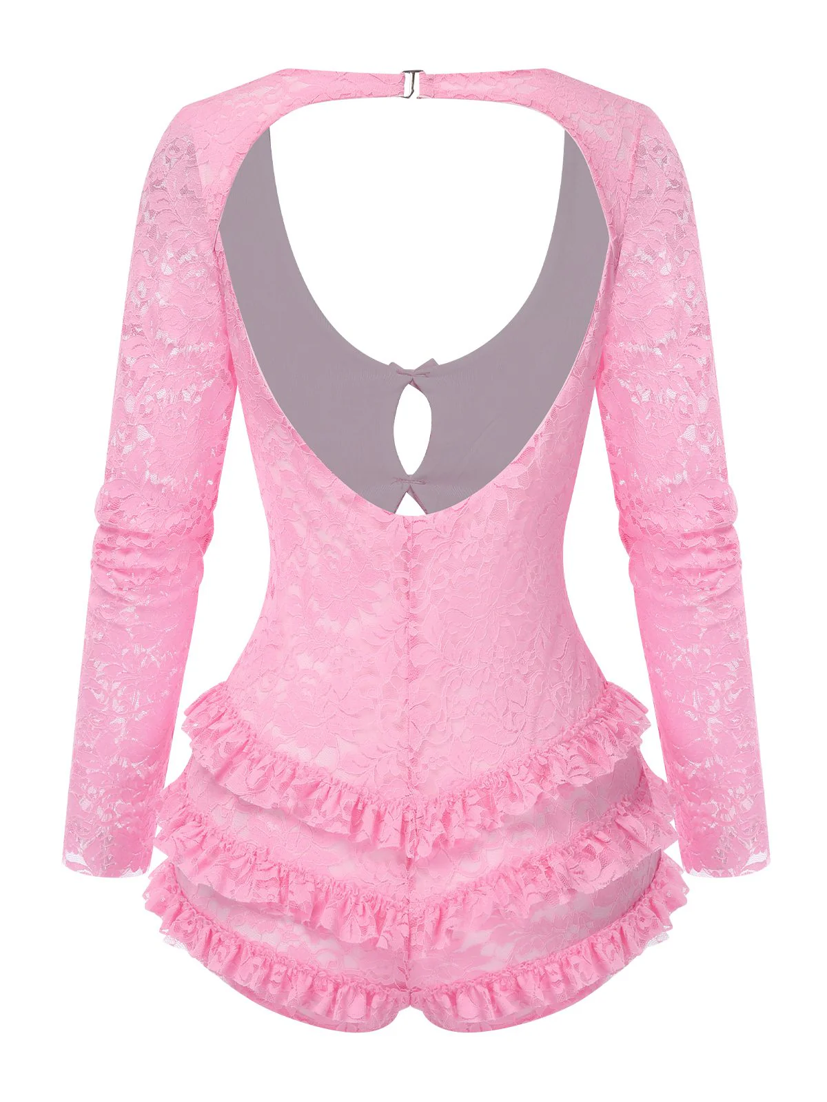 Rosa 1950er Hohl-Out Bogen Spitze Ballett Romper - Image 3