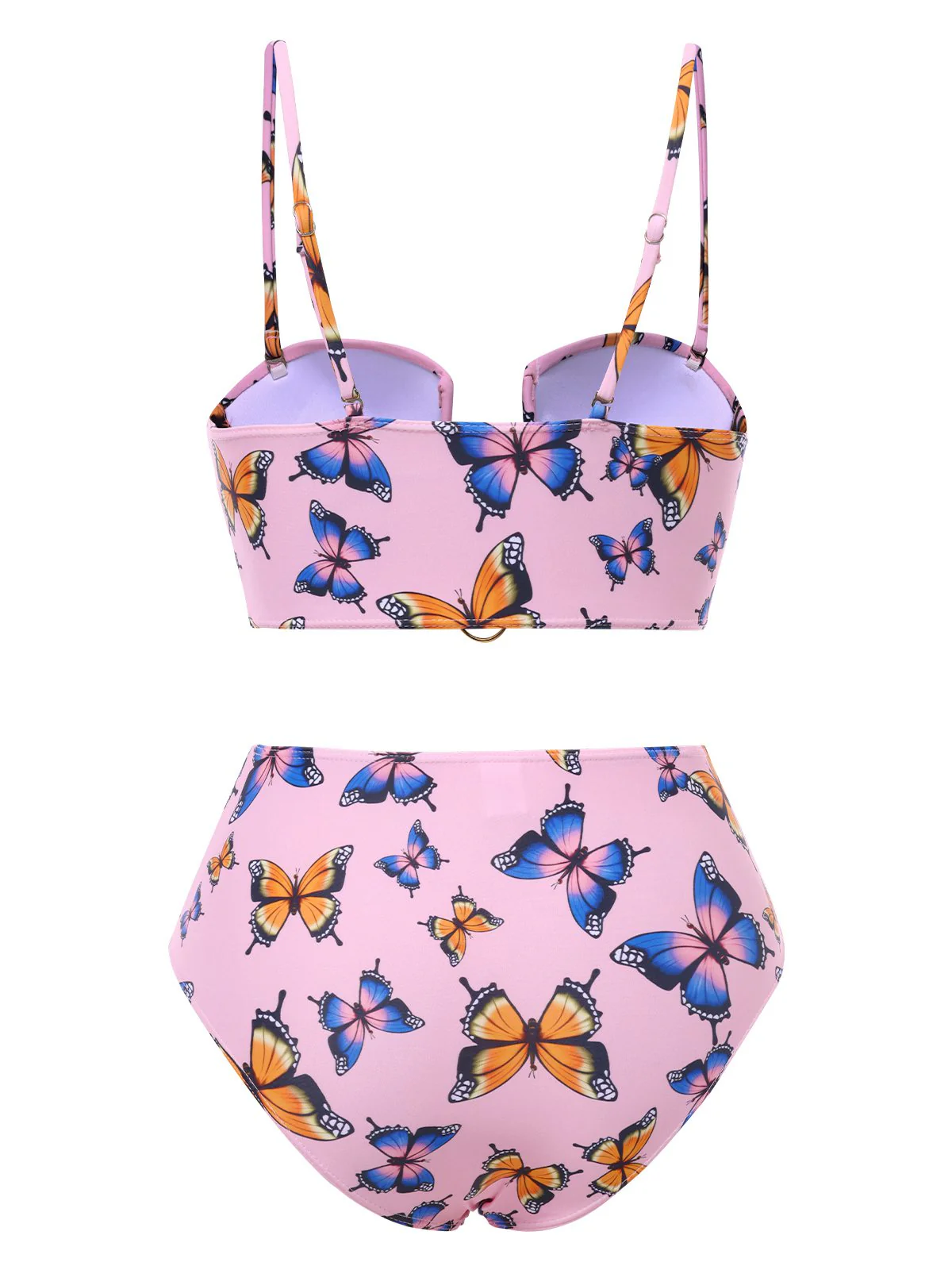 Rosa 1950er Hohl Ring Schmetterling Bikini Set - Image 2