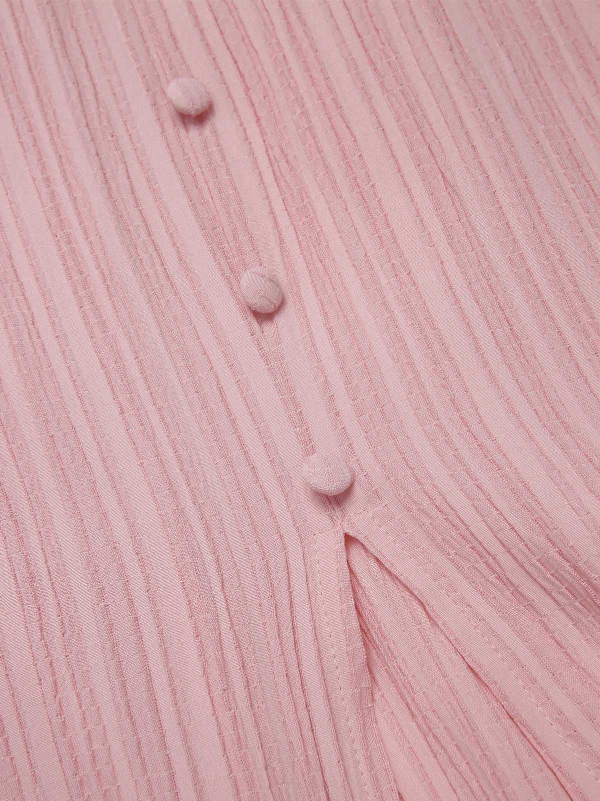 Rosa 1950er Nadelstreifen V-Ausschnitt Puffärmel Gerüschtes Kleid - Image 3