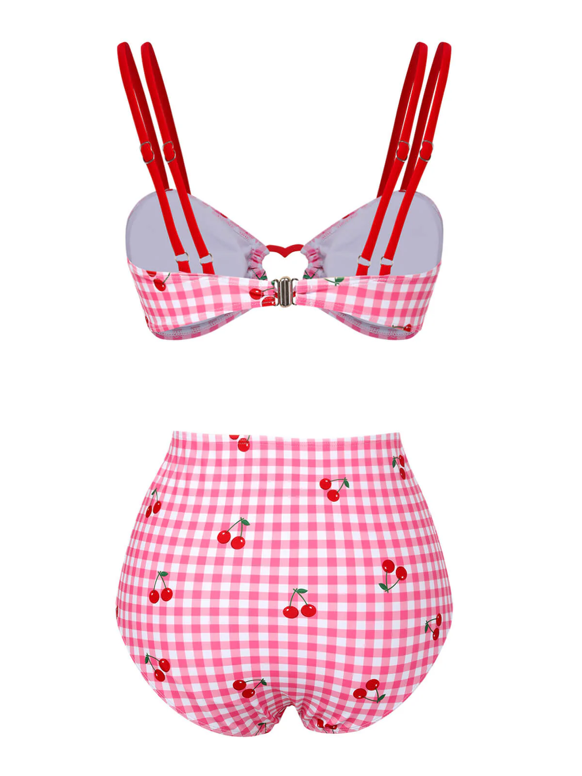 Rosa 1950er Plaid & Kirsche Träger Badeanzug - Image 4
