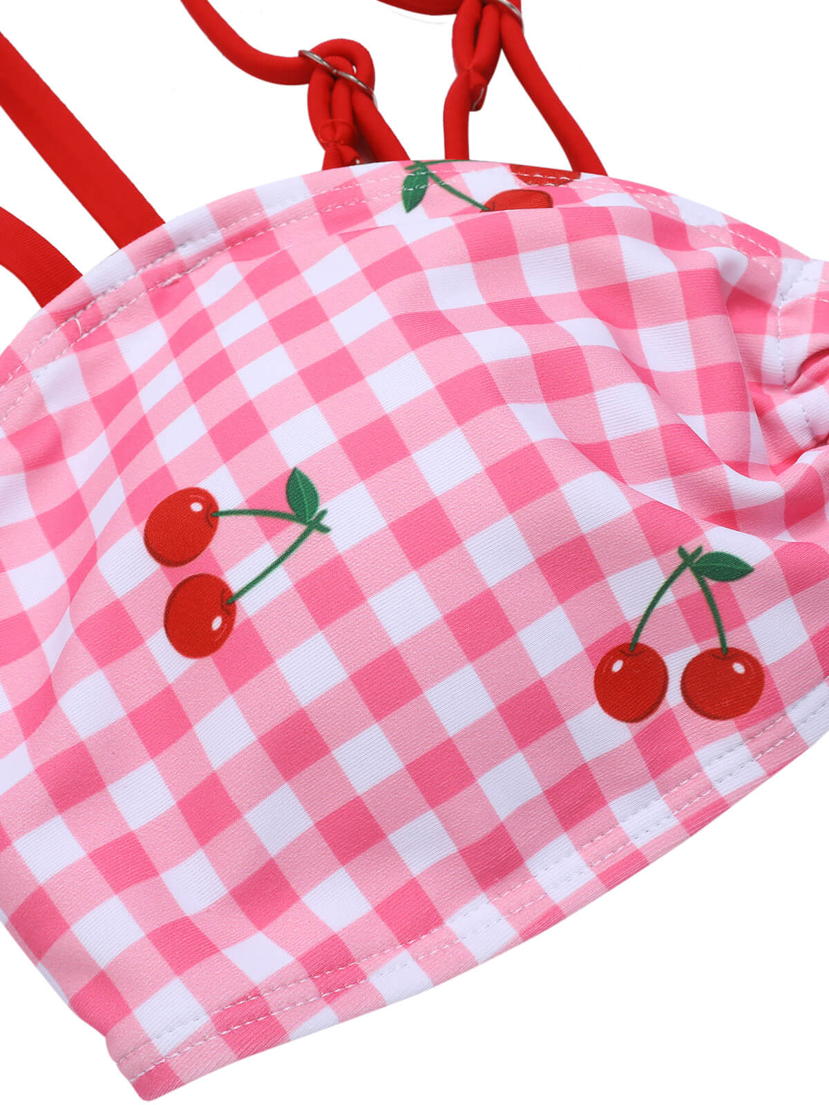 Rosa 1950er Plaid & Kirsche Träger Badeanzug - Image 5