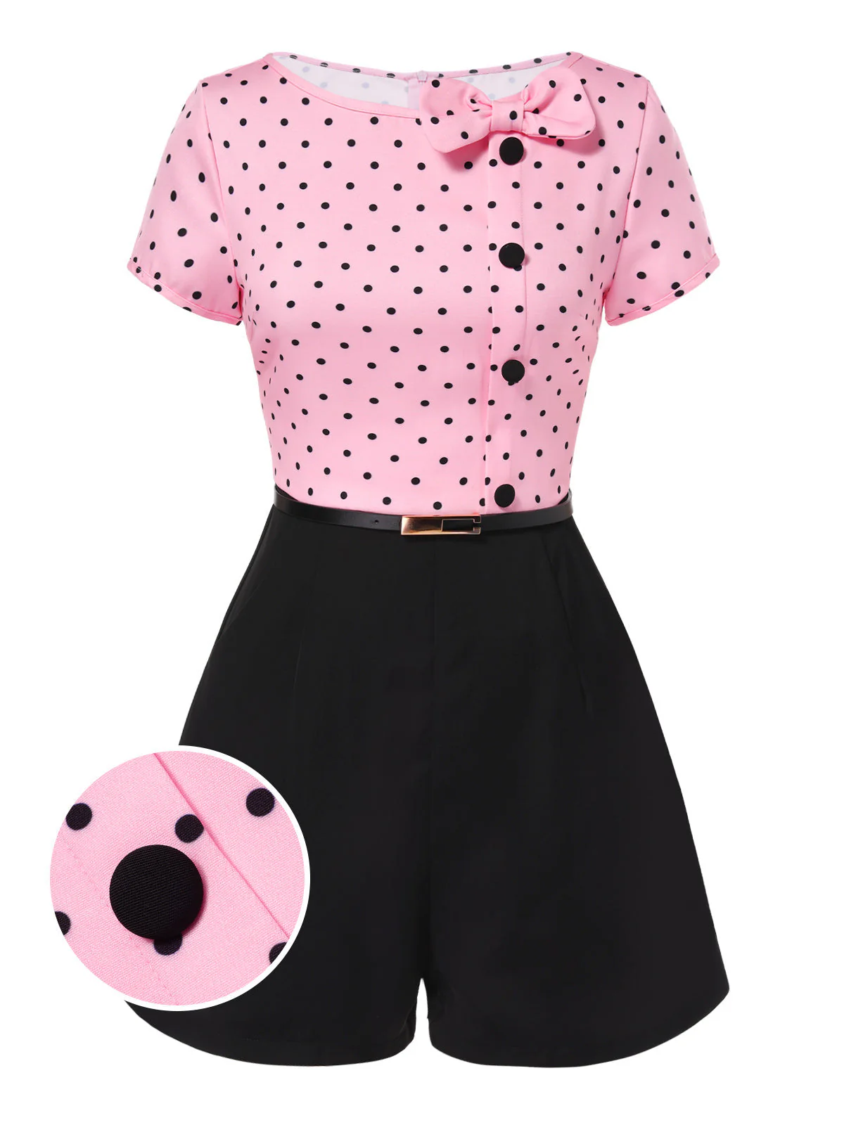 Rosa 1950er Polka Dot Bogen Romper - Image 2