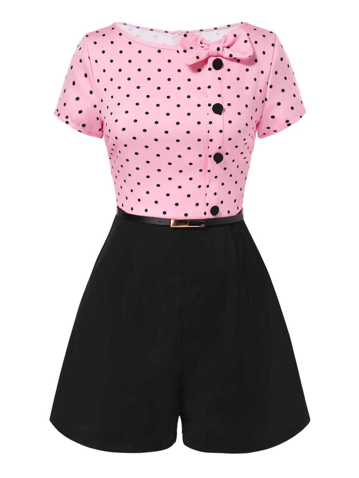 Rosa 1950er Polka Dot Bogen Romper - Image 4