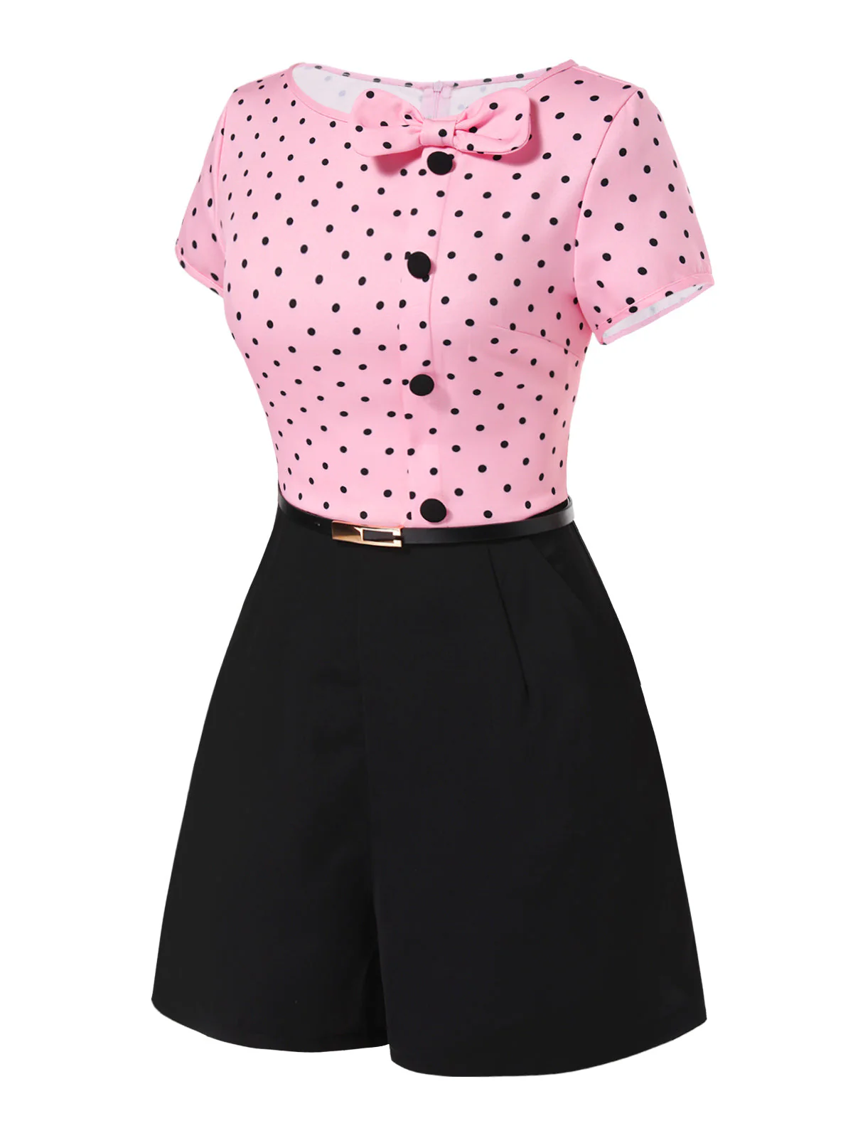 Rosa 1950er Polka Dot Bogen Romper - Image 5