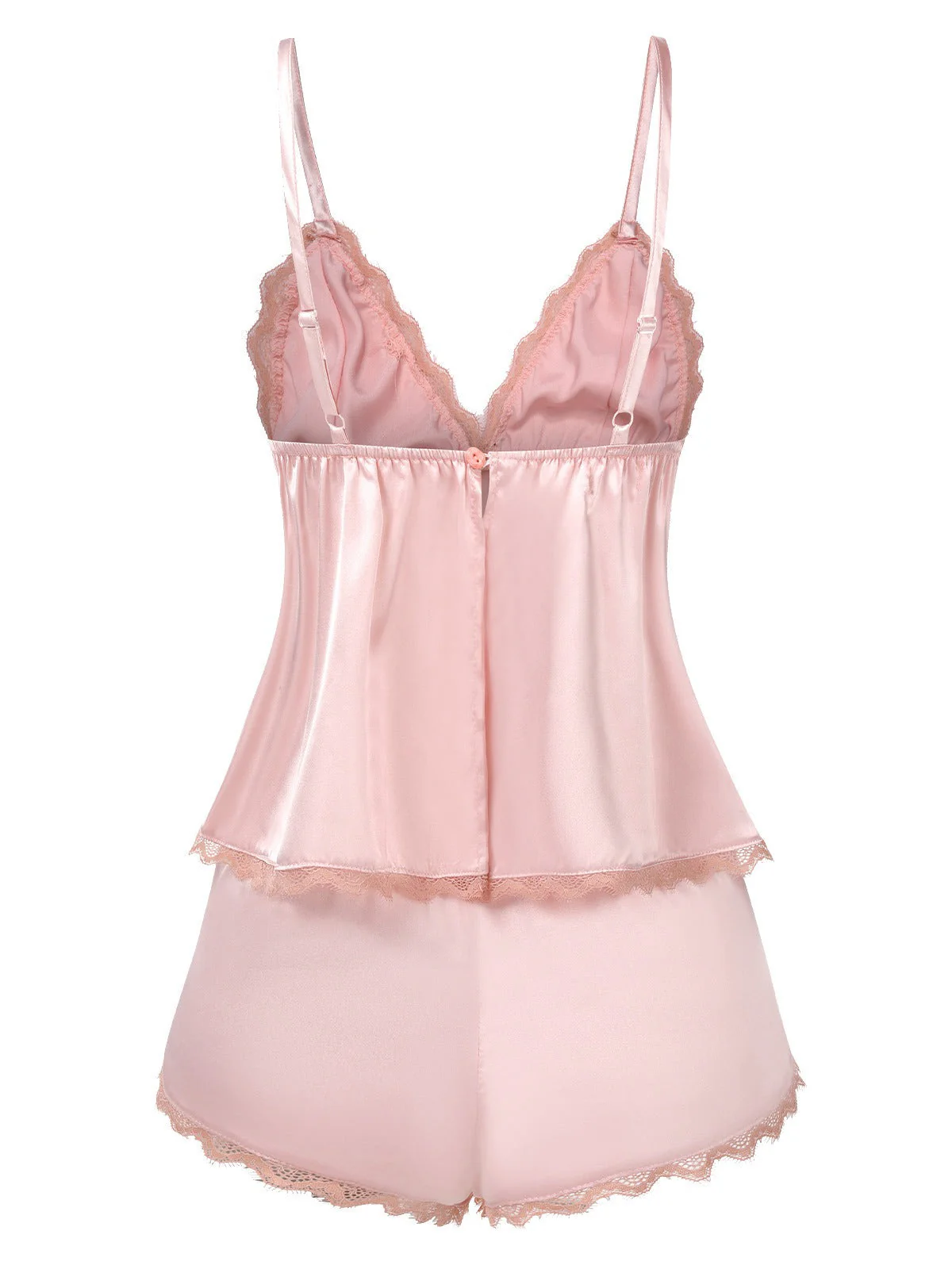 Rosa 1950er Punkte Spitze Besatz Satin Pyjama Set - Image 2