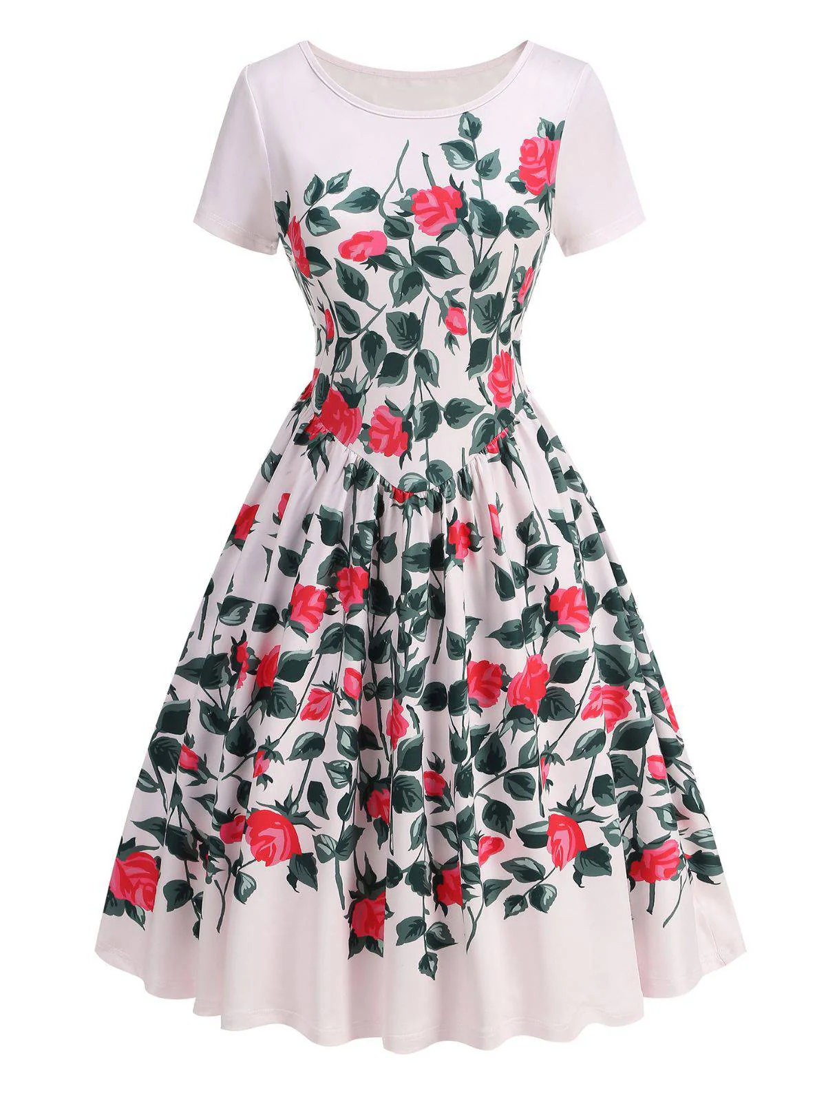 Rosa 1950er Rose & Grün Blatt Swing Kleid - Image 2