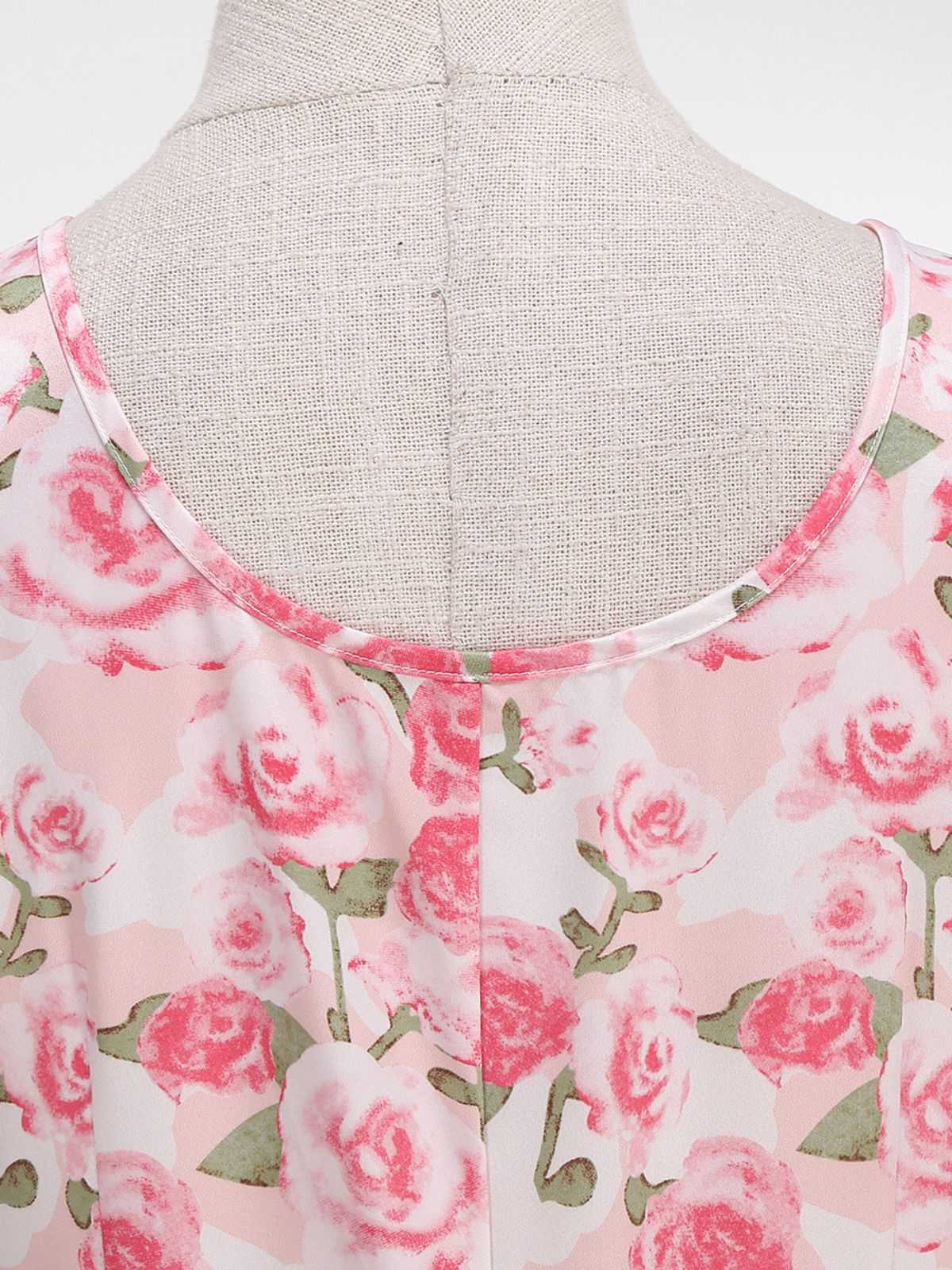 Rosa 1950er Rundhals Rosen Gürtel Kleid - Image 5