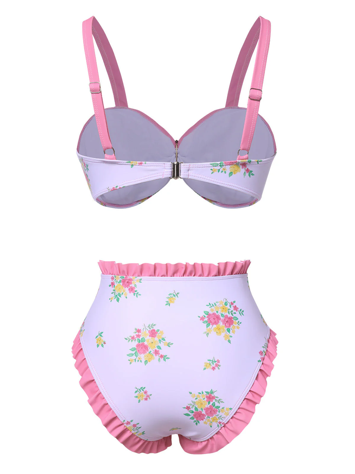 Rosa 1950er Rüschen Hem Blumen Bikini Set - Image 2