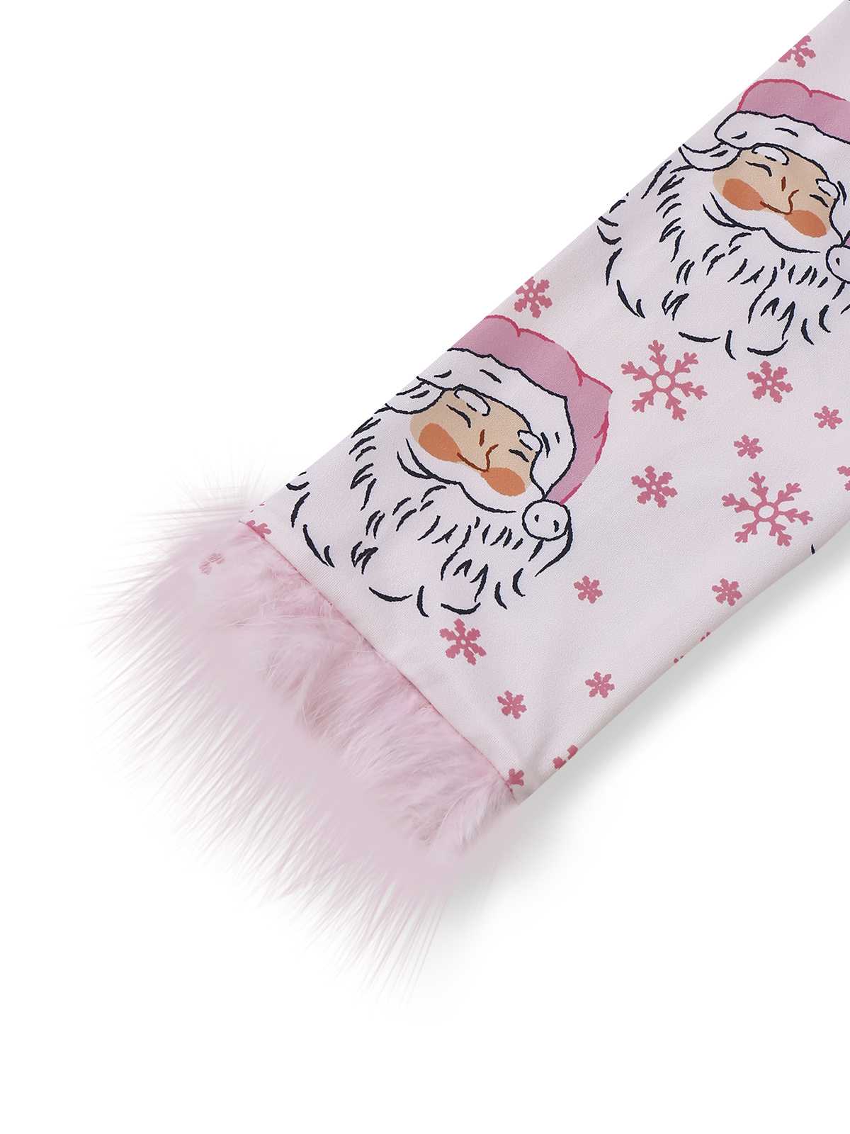 Rosa 1950er Santa Muster Pelzbesatz Pyjama Set - Image 5