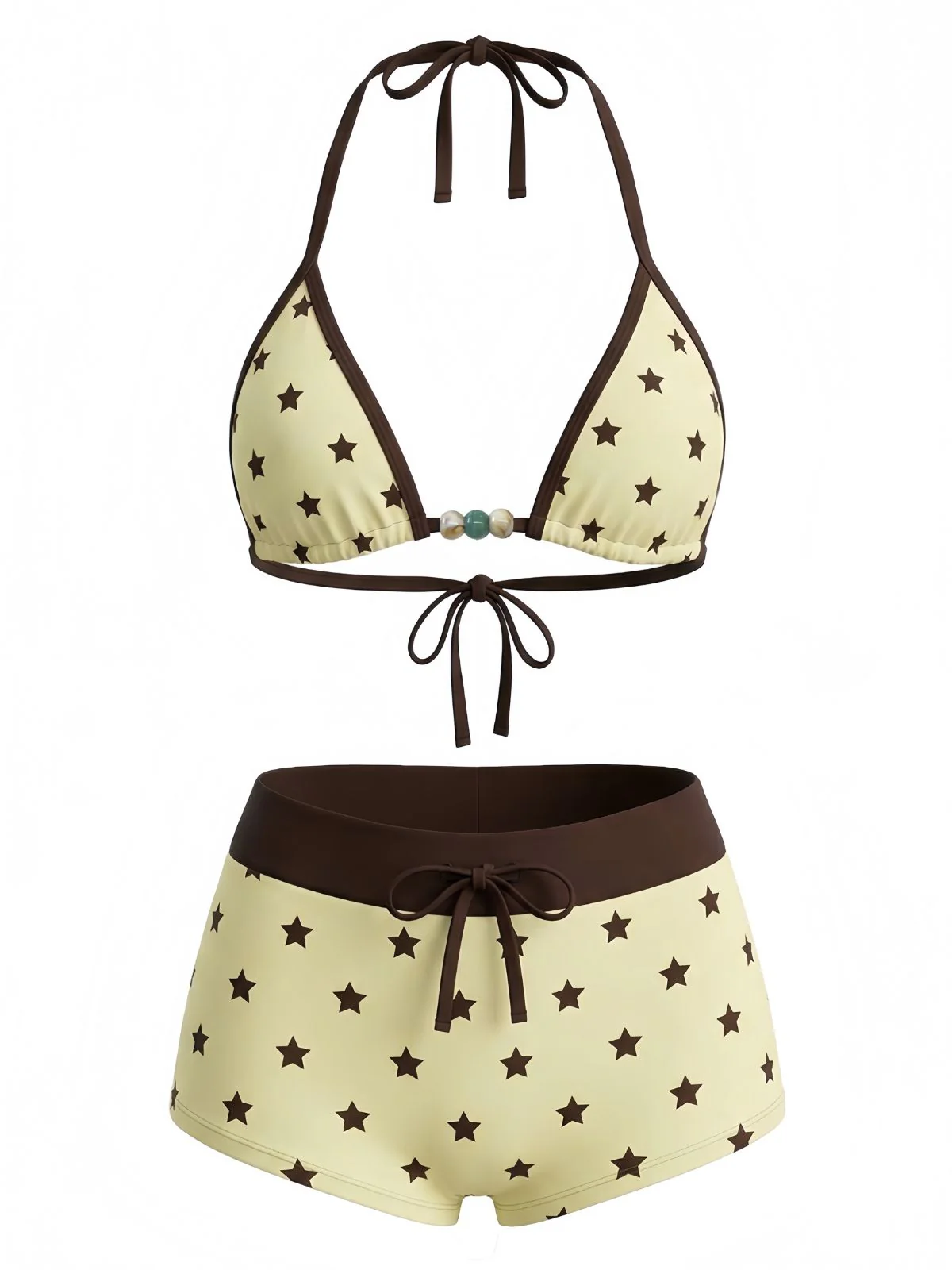 [Vorverkauf] Rosa 1950er Schnür Halter Perlenbesetzt Polka Dot Bikini Set - Image 3