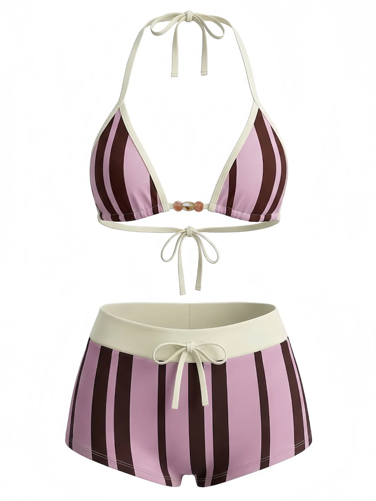 [Vorverkauf] Rosa 1950er Schnür Halter Perlenbesetzt Polka Dot Bikini Set - Image 5