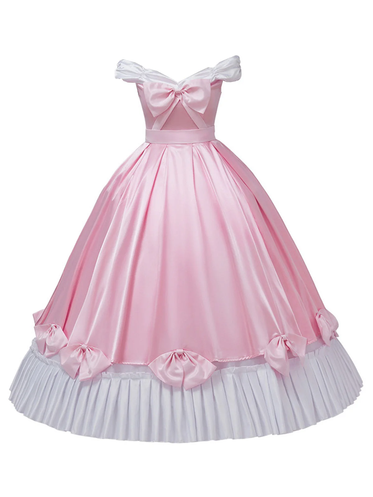 Rosa 1950er Schulterfrei Plissiertes Satin Bogen Prinzessin Kleid - Image 2