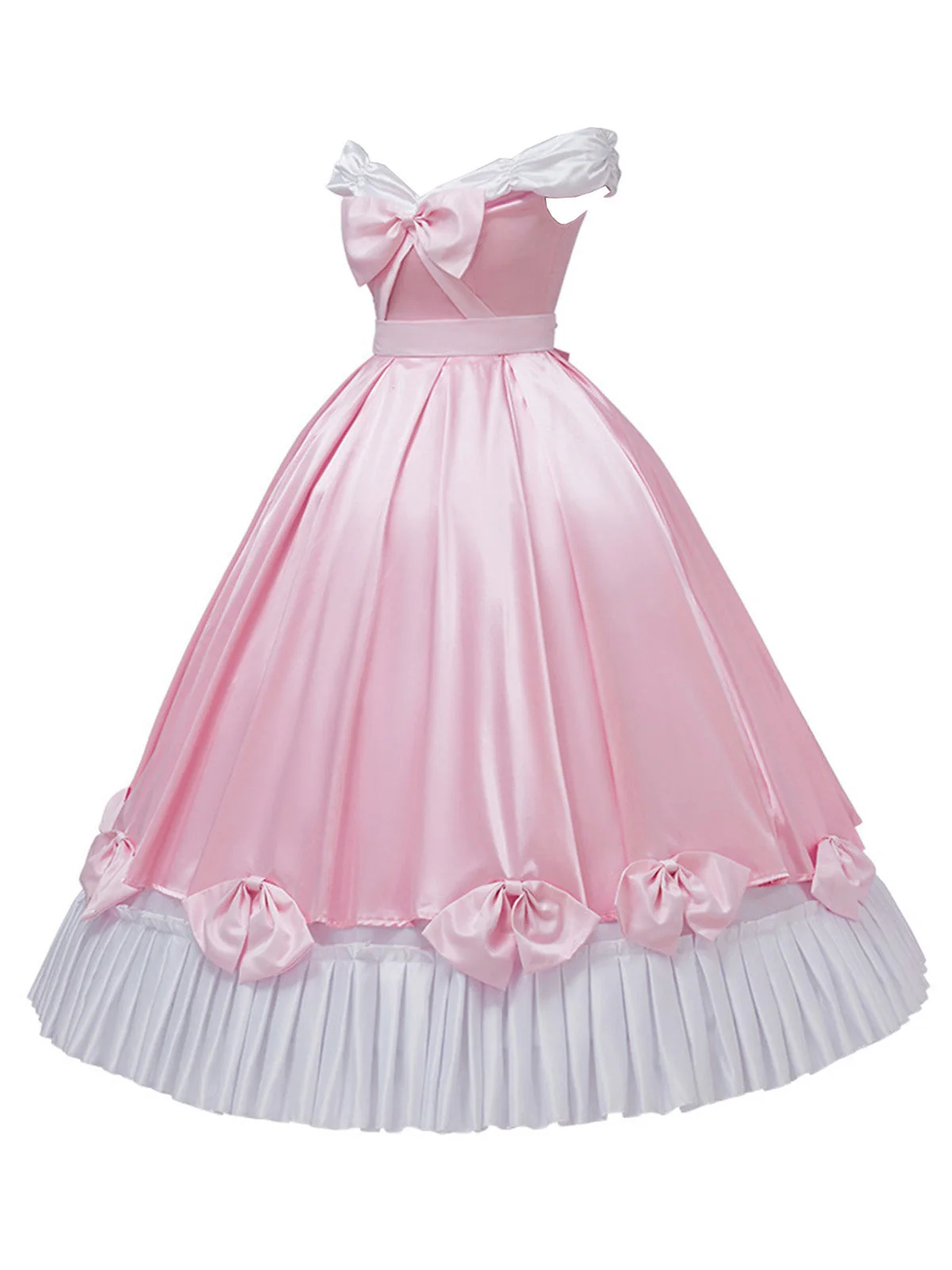 Rosa 1950er Schulterfrei Plissiertes Satin Bogen Prinzessin Kleid - Image 3