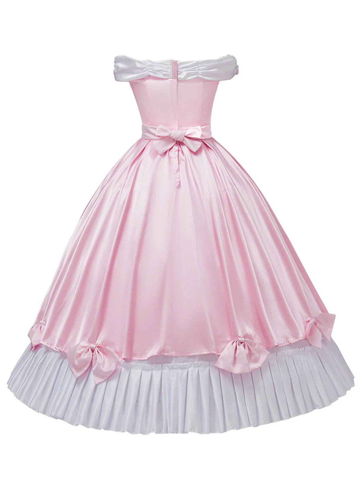 Rosa 1950er Schulterfrei Plissiertes Satin Bogen Prinzessin Kleid - Image 4