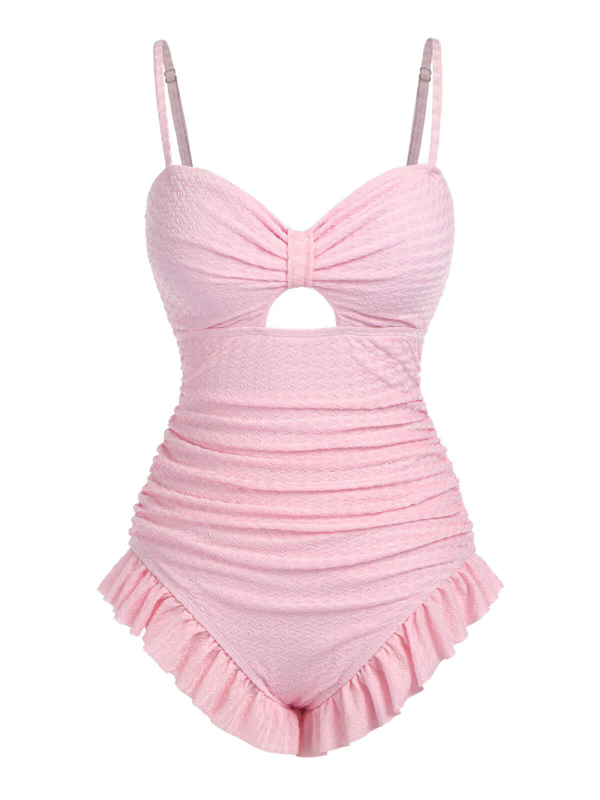 [Vorverkauf] Rosa 1950er Solide Rüschen Badeanzug - Image 4