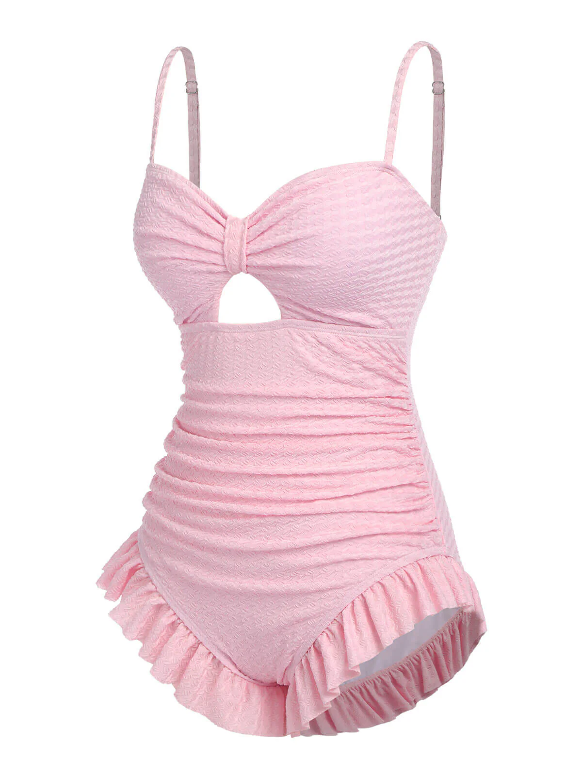[Vorverkauf] Rosa 1950er Solide Rüschen Badeanzug - Image 5
