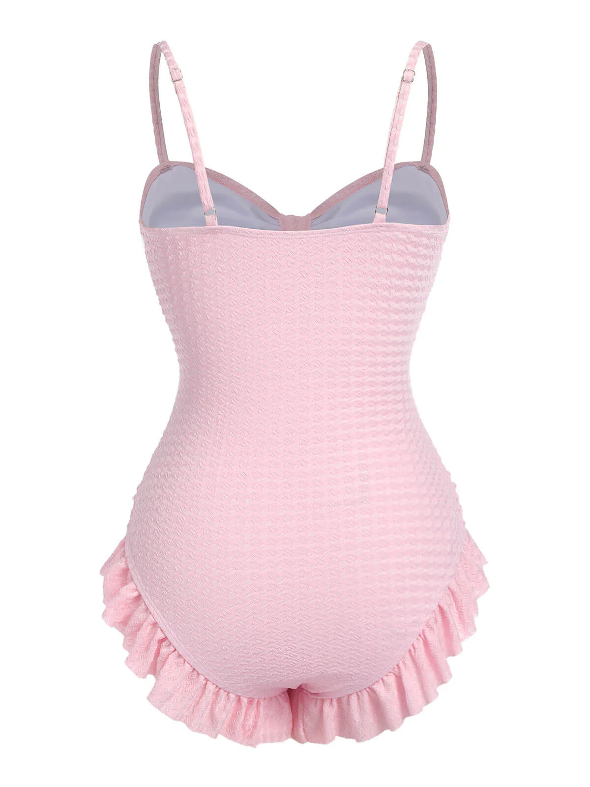 [Vorverkauf] Rosa 1950er Solide Rüschen Badeanzug - Image 6