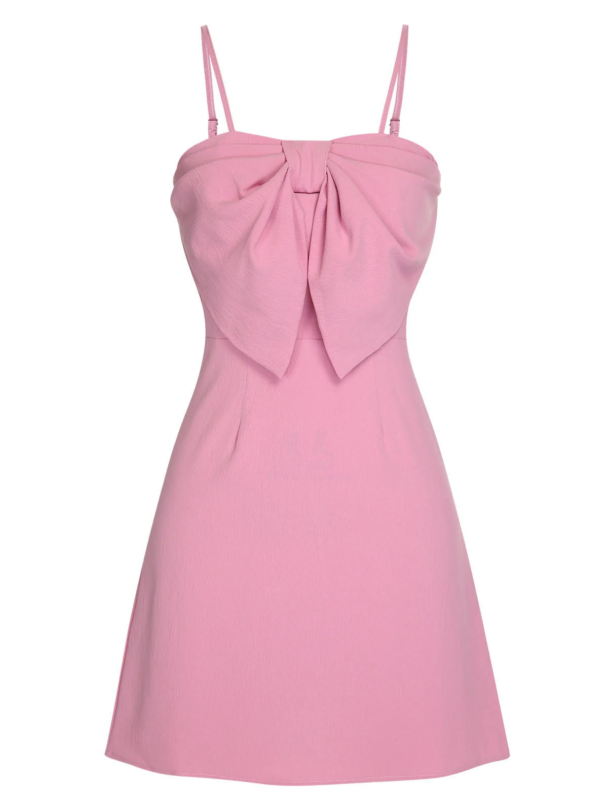 Rosa 1950er Solide Spaghetti Träger Bogen Kleid
