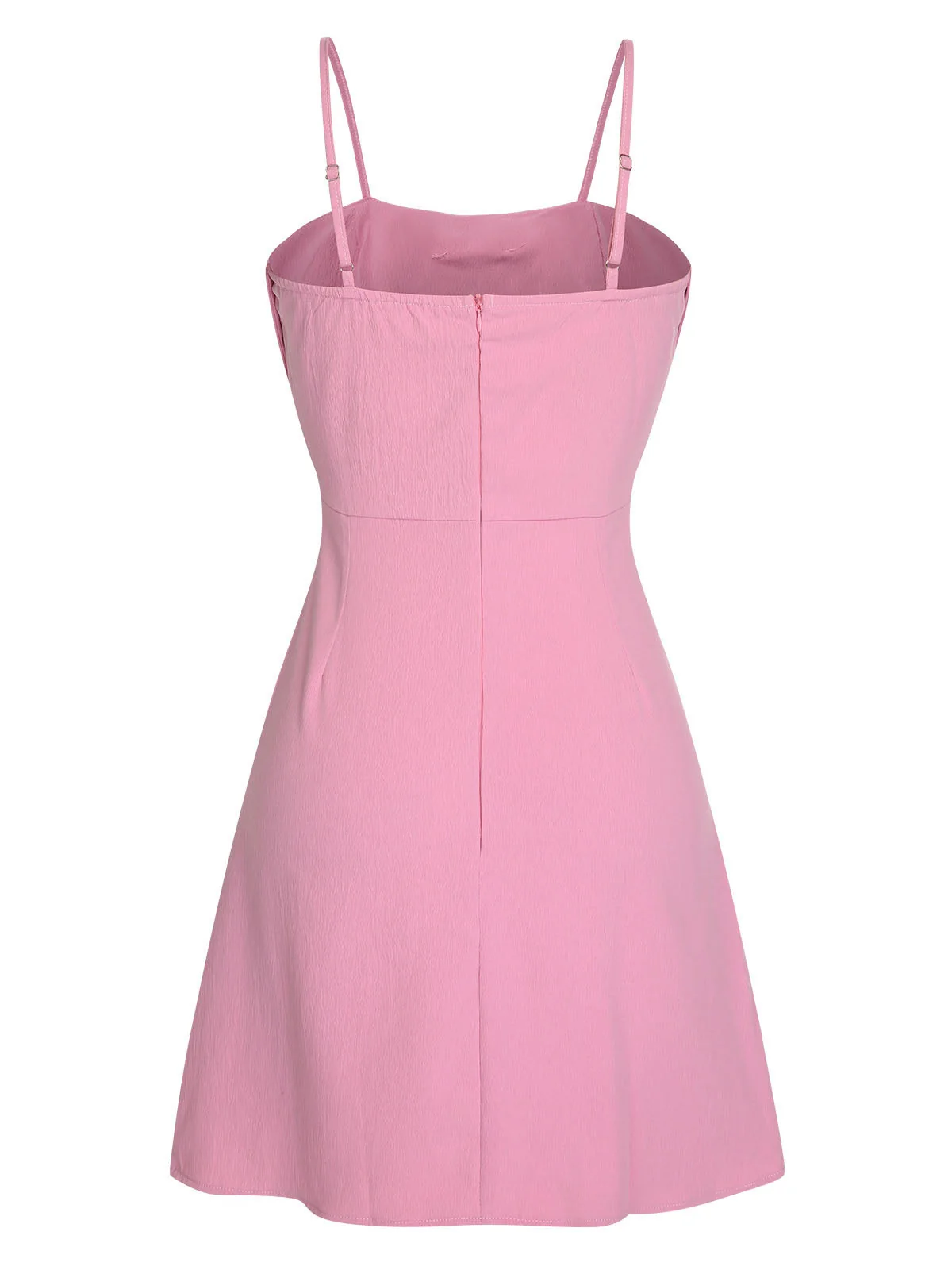 Rosa 1950er Solide Spaghetti Träger Bogen Kleid - Image 2