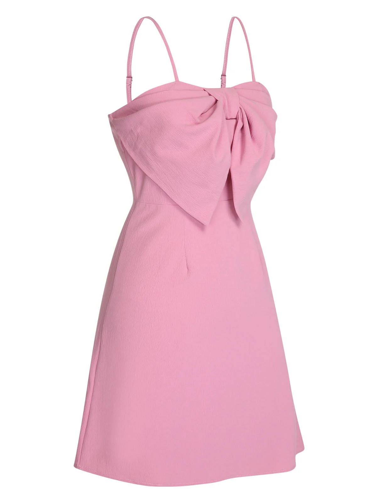 Rosa 1950er Solide Spaghetti Träger Bogen Kleid - Image 3