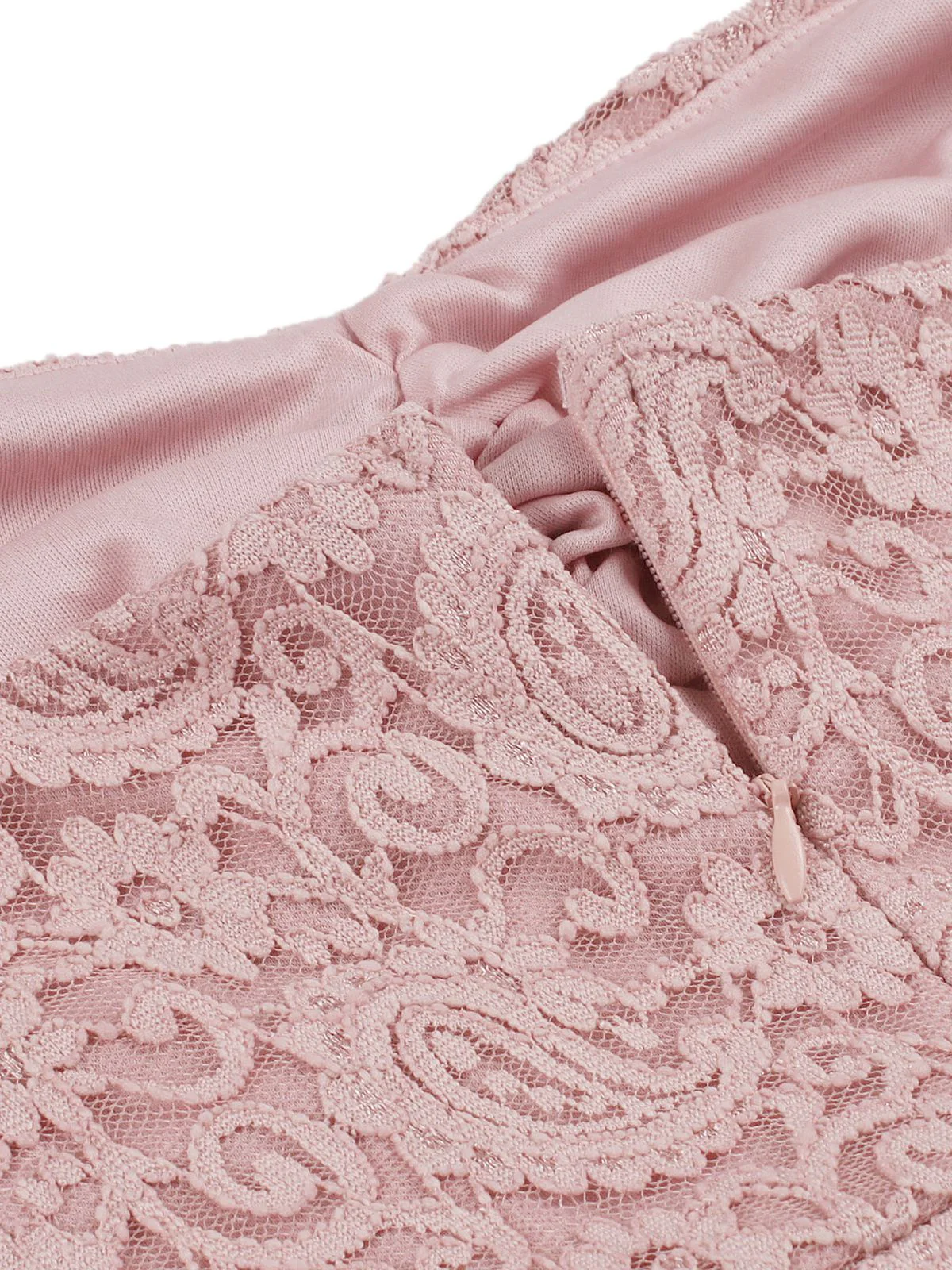 Rosa 1950er Solide Spitze Herzförmiger Hals Kleid - Image 5