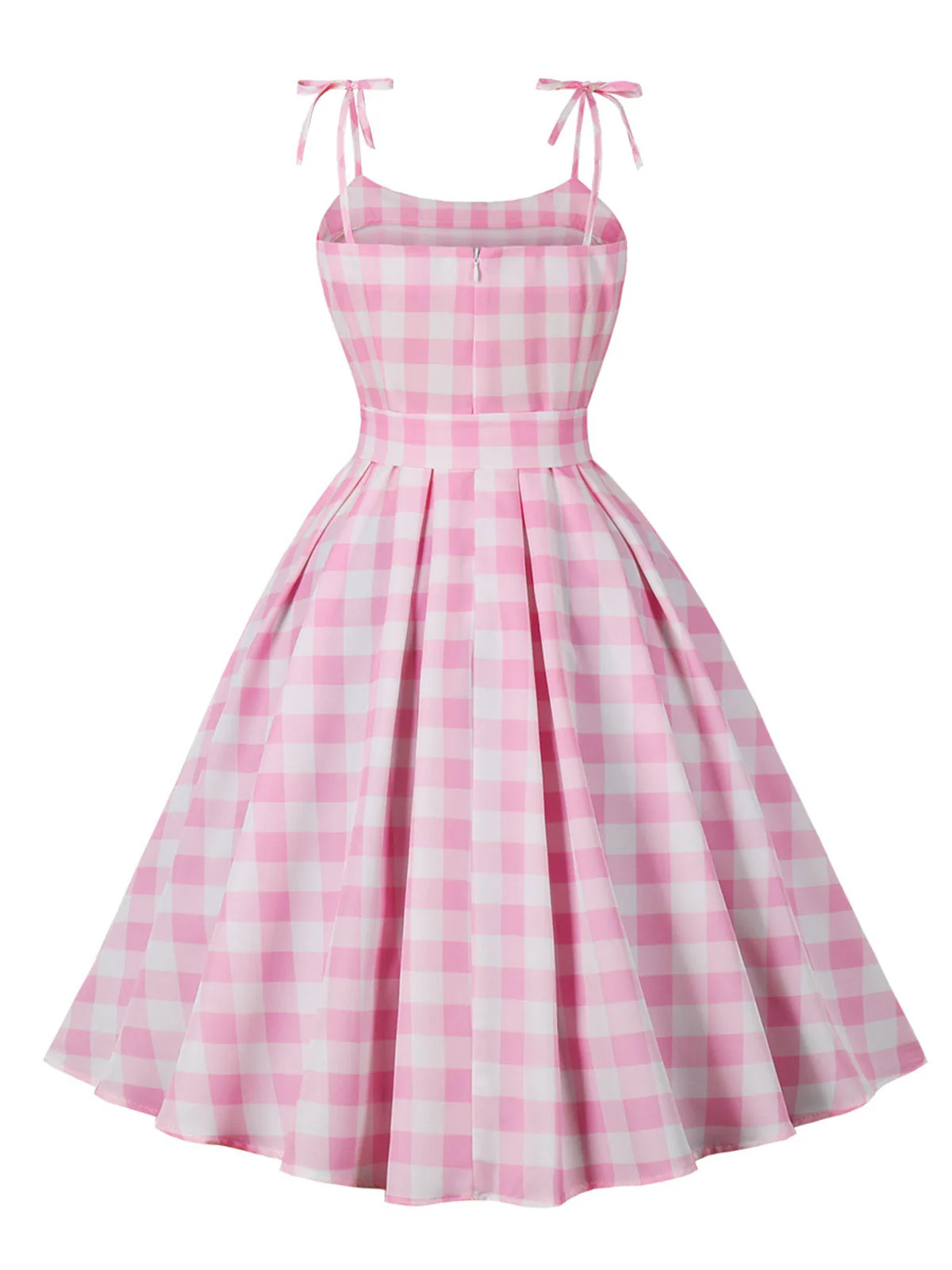 Rosa 1950er Spaghettiträger Plaid Bogen Swing Kleid - Image 5