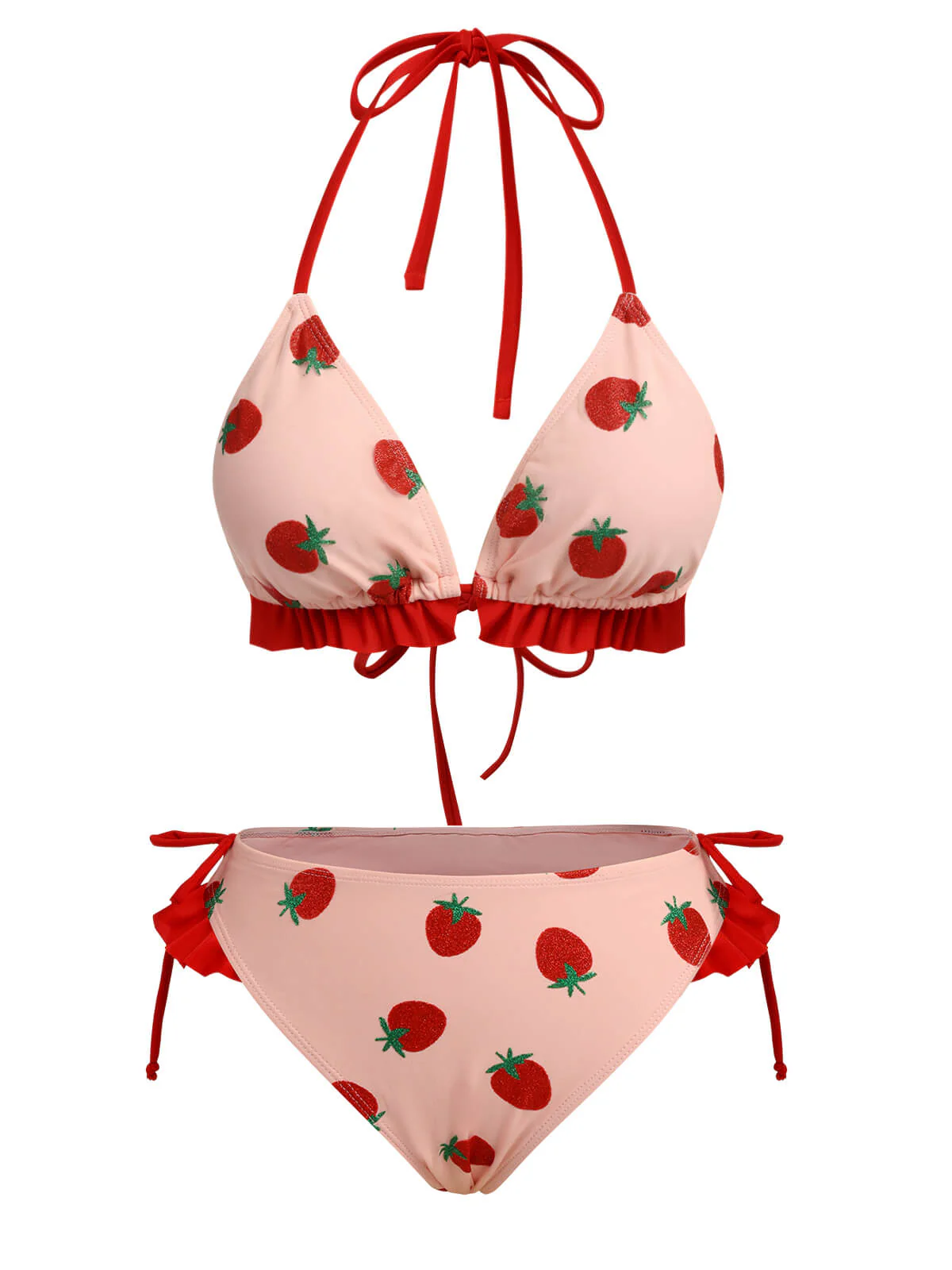Rosa 1950er Strawberry Schnürung Halter Badeanzug - Image 2
