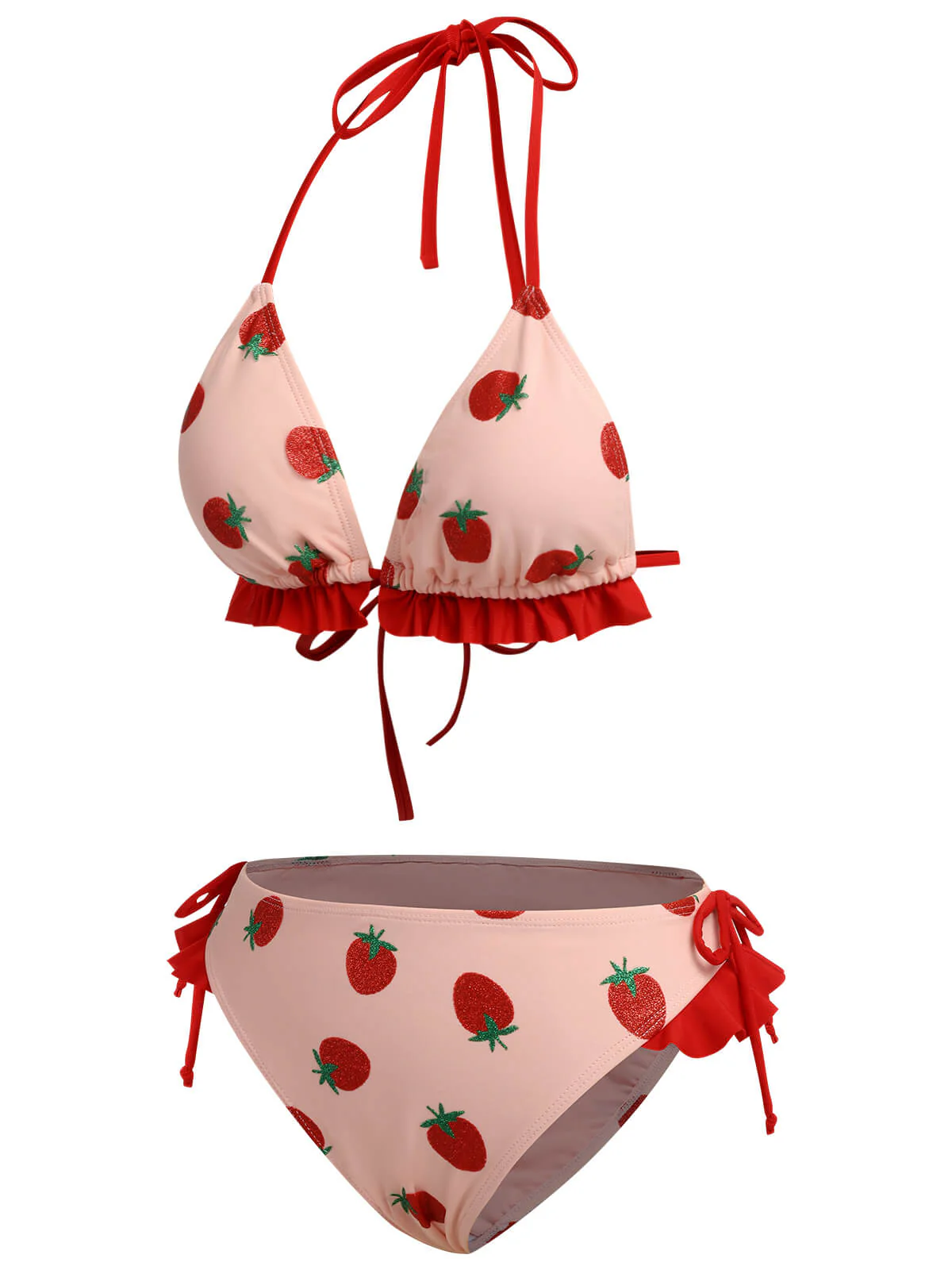 Rosa 1950er Strawberry Schnürung Halter Badeanzug - Image 3