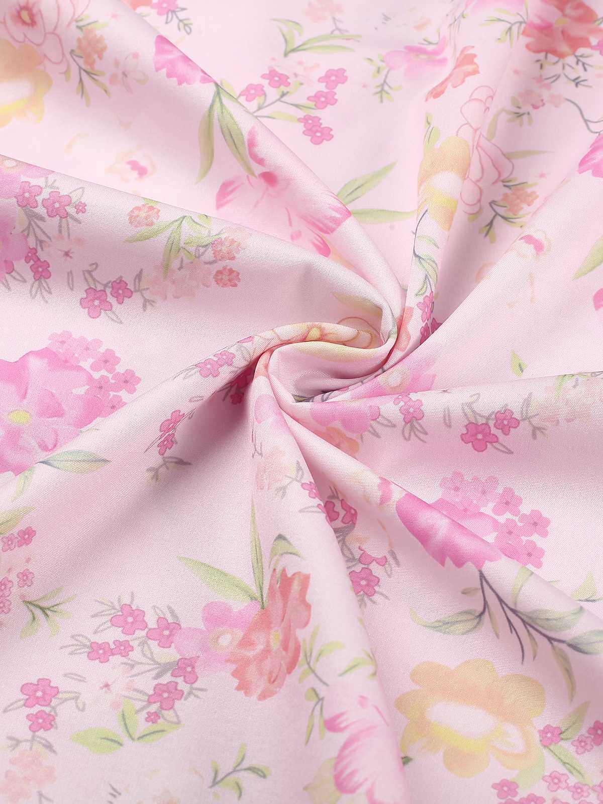 Rosa 1950er Tief V-Ausschnitt Schnürung Blumen Kleid - Image 4