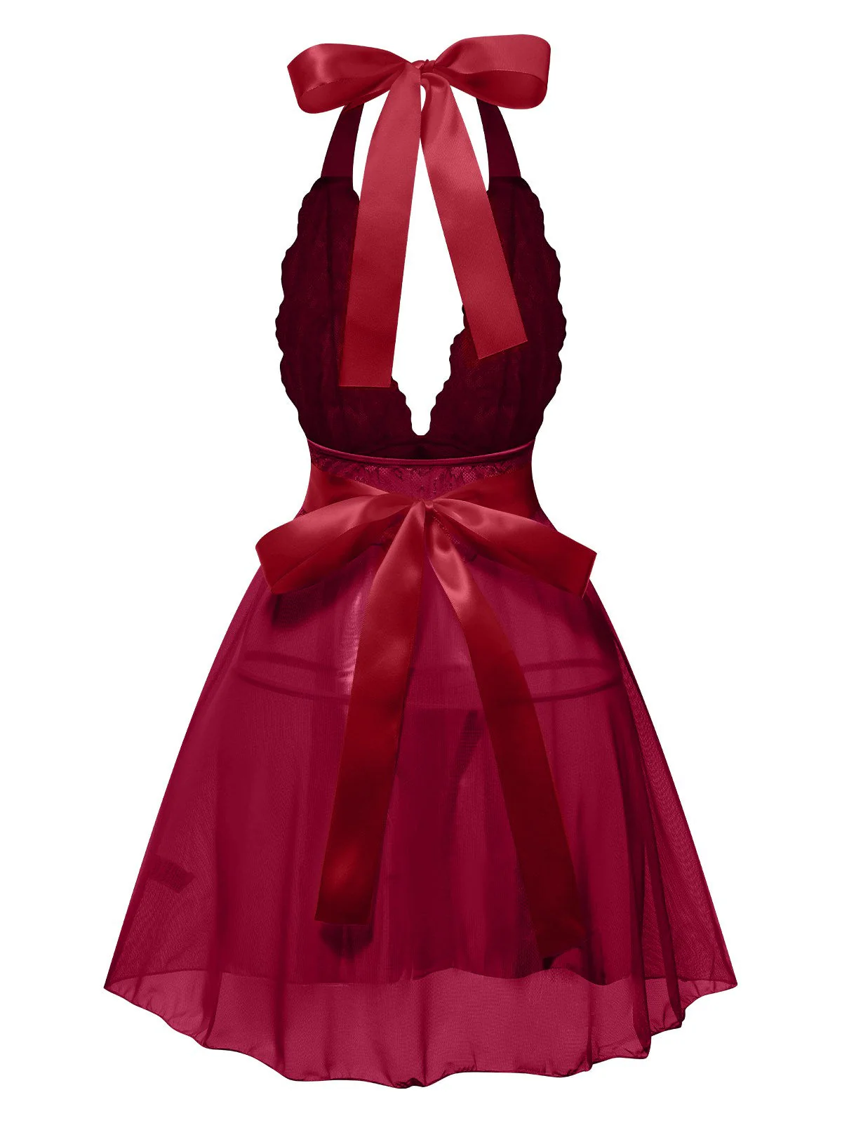 Rosa 1950er V-Ausschnitt Halter Spitze Transparenter Nachthemden - Image 10