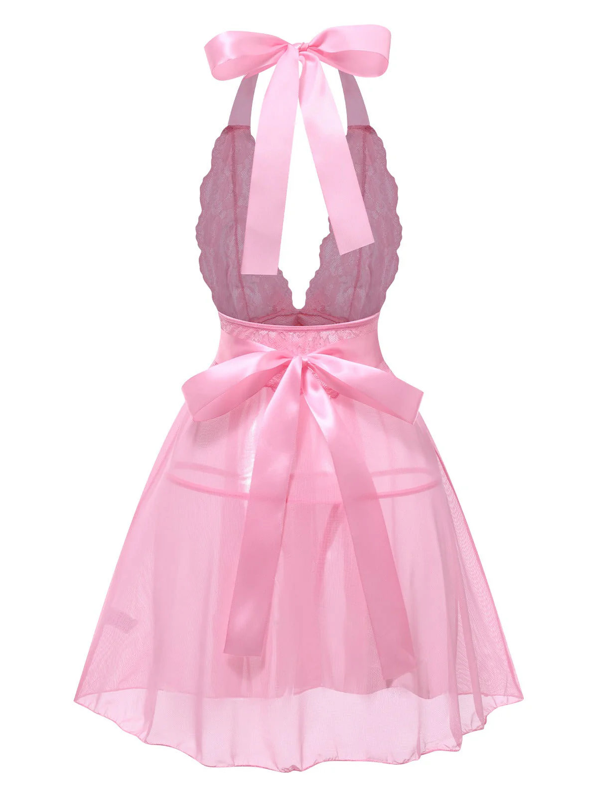 Rosa 1950er V-Ausschnitt Halter Spitze Transparenter Nachthemden - Image 2