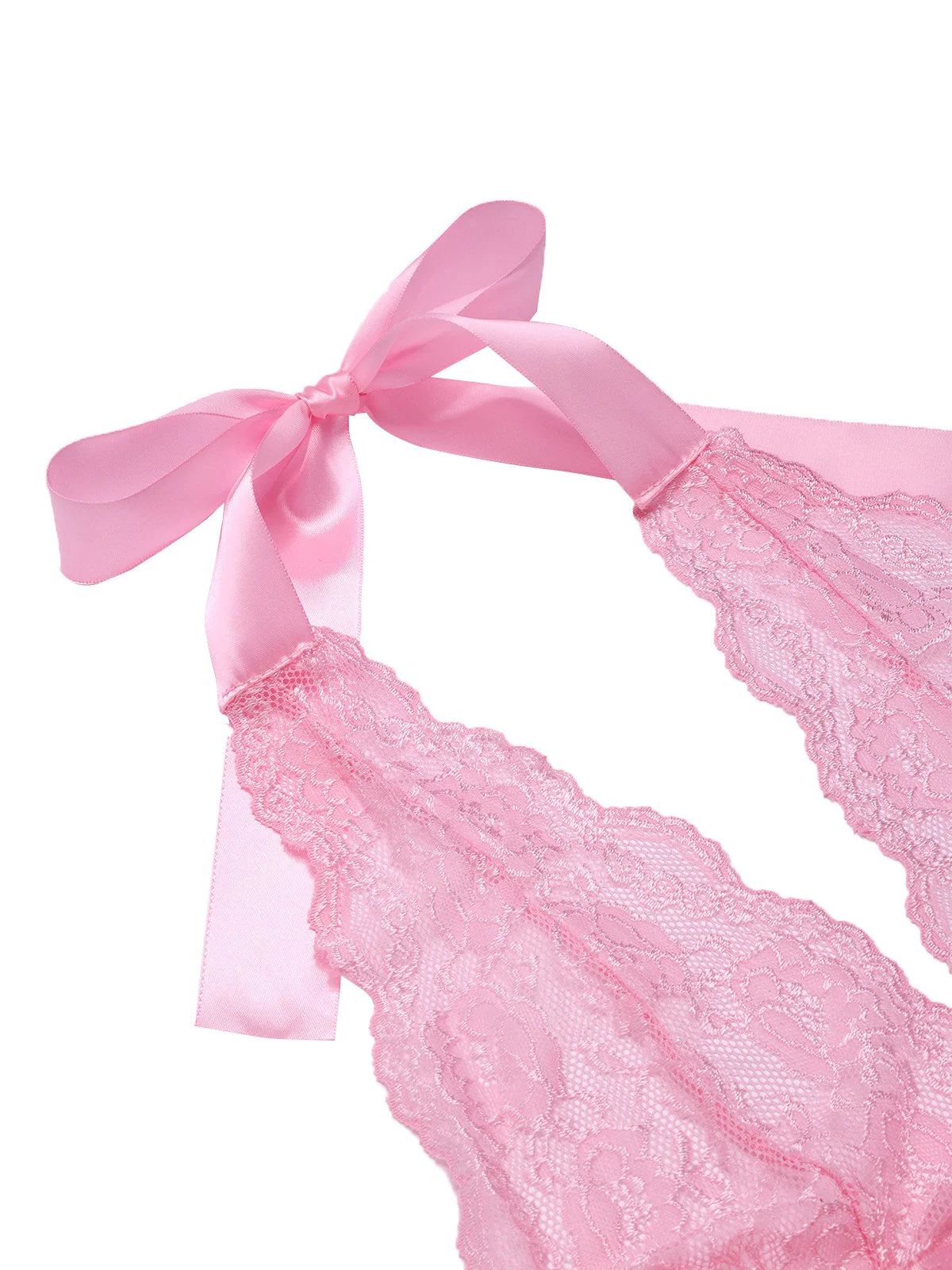 Rosa 1950er V-Ausschnitt Halter Spitze Transparenter Nachthemden - Image 3