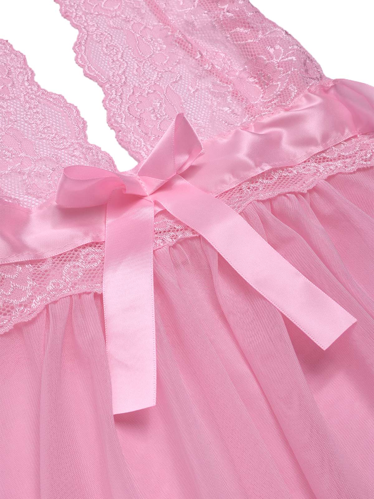 Rosa 1950er V-Ausschnitt Halter Spitze Transparenter Nachthemden - Image 4
