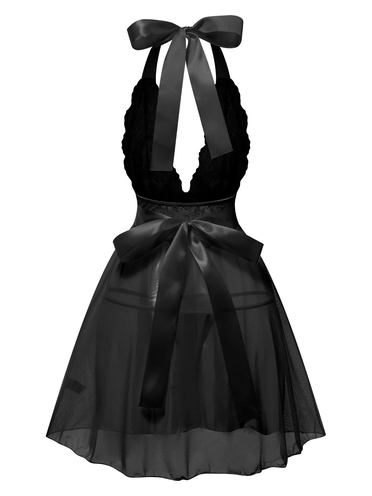 Rosa 1950er V-Ausschnitt Halter Spitze Transparenter Nachthemden - Image 5