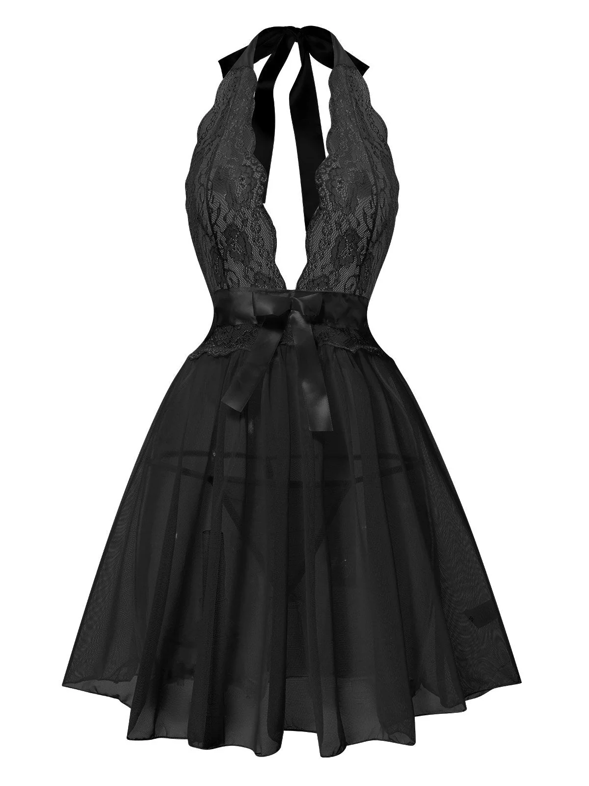 Rosa 1950er V-Ausschnitt Halter Spitze Transparenter Nachthemden - Image 6