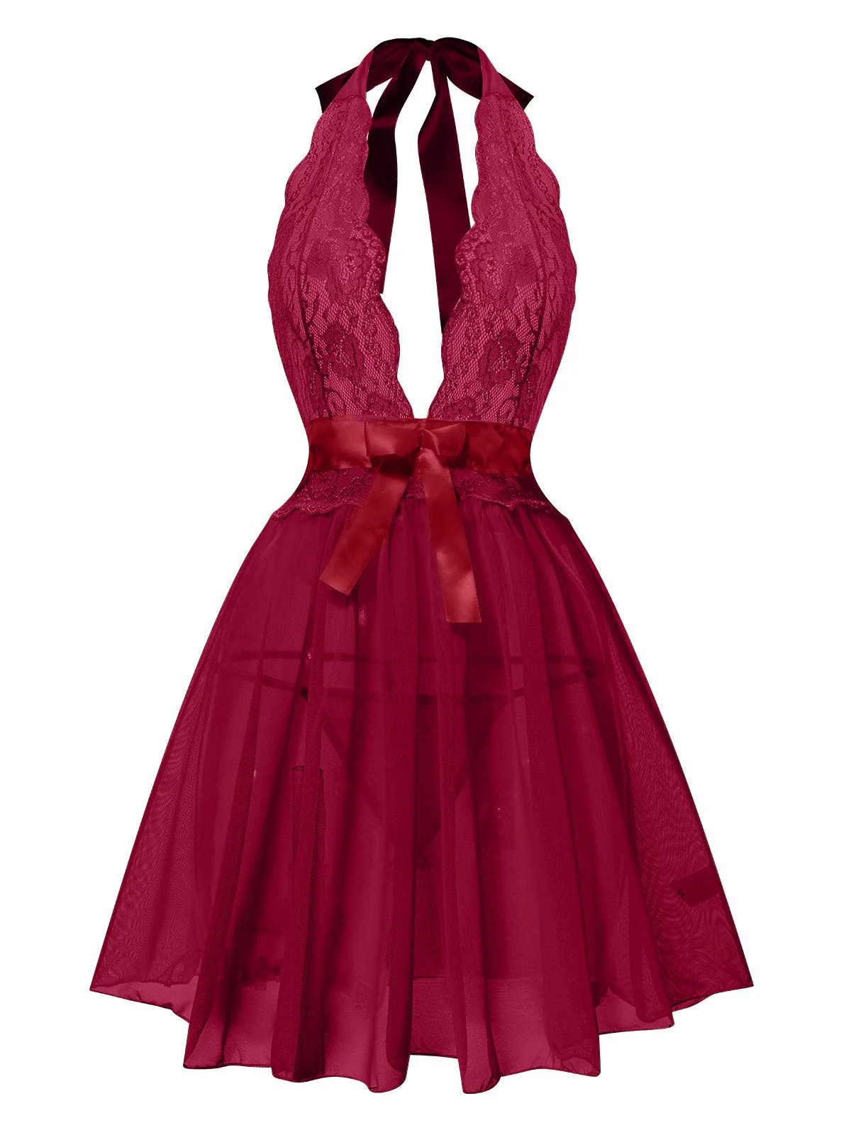 Rosa 1950er V-Ausschnitt Halter Spitze Transparenter Nachthemden - Image 9