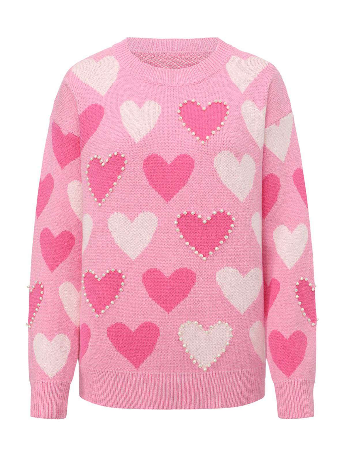 Rosa 1950er Valentinstag Herz Perle Pullover - Image 2