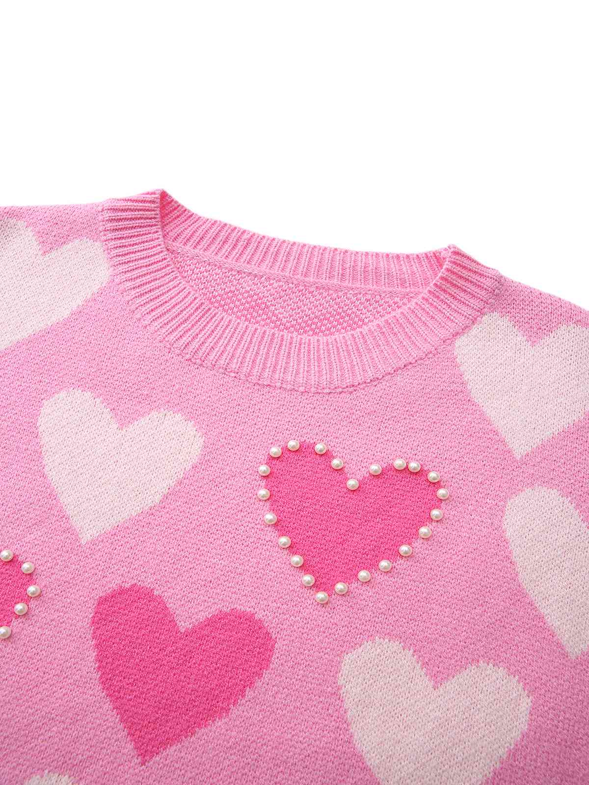 Rosa 1950er Valentinstag Herz Perle Pullover - Image 4