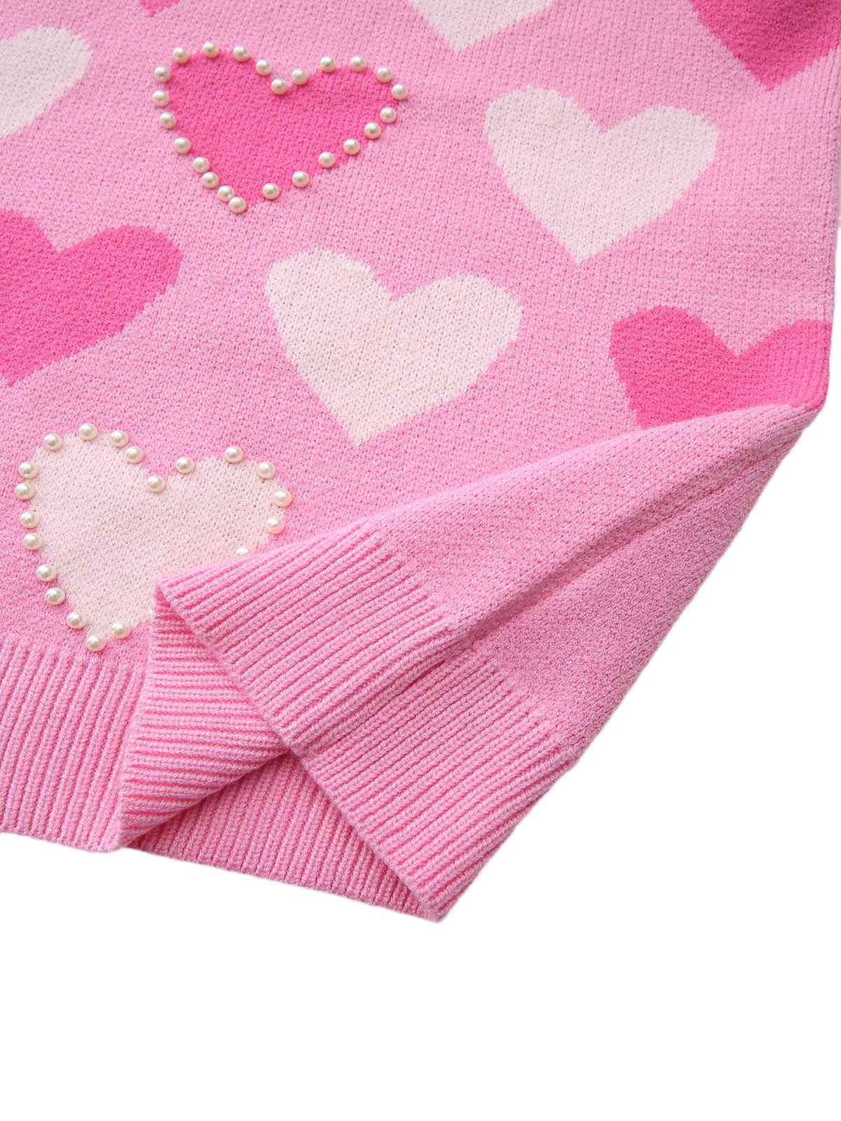 Rosa 1950er Valentinstag Herz Perle Pullover - Image 6